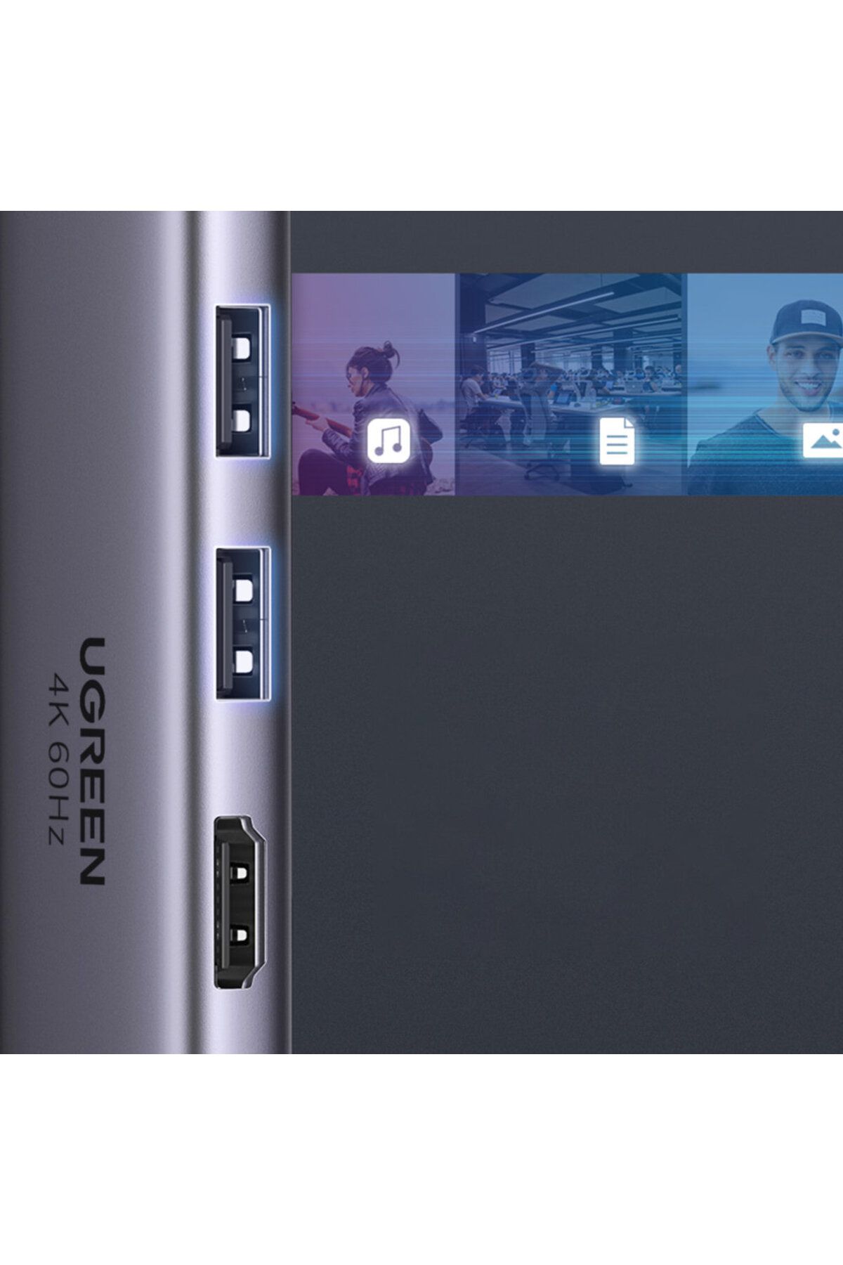 Ugreen-HUB USB-C multifuncțional 6 în 1 - 2x USB HDMI 4K Cititor de carduri SD și TF USB-C PD 100W Gri 8