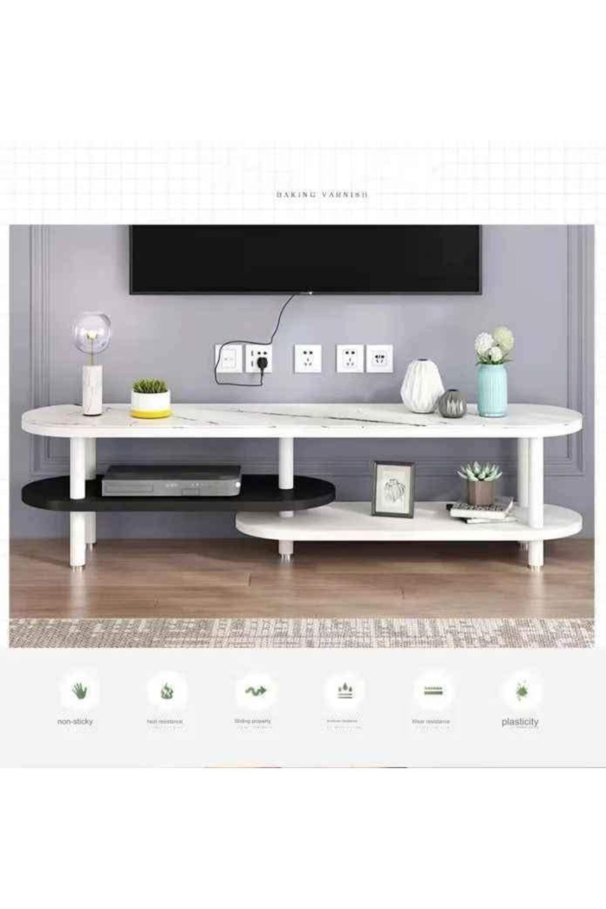 Türkiye-Double Layer Storage Console Table, Modern Simplicity TV Cabinet, Multifunction Wall Console Table 3