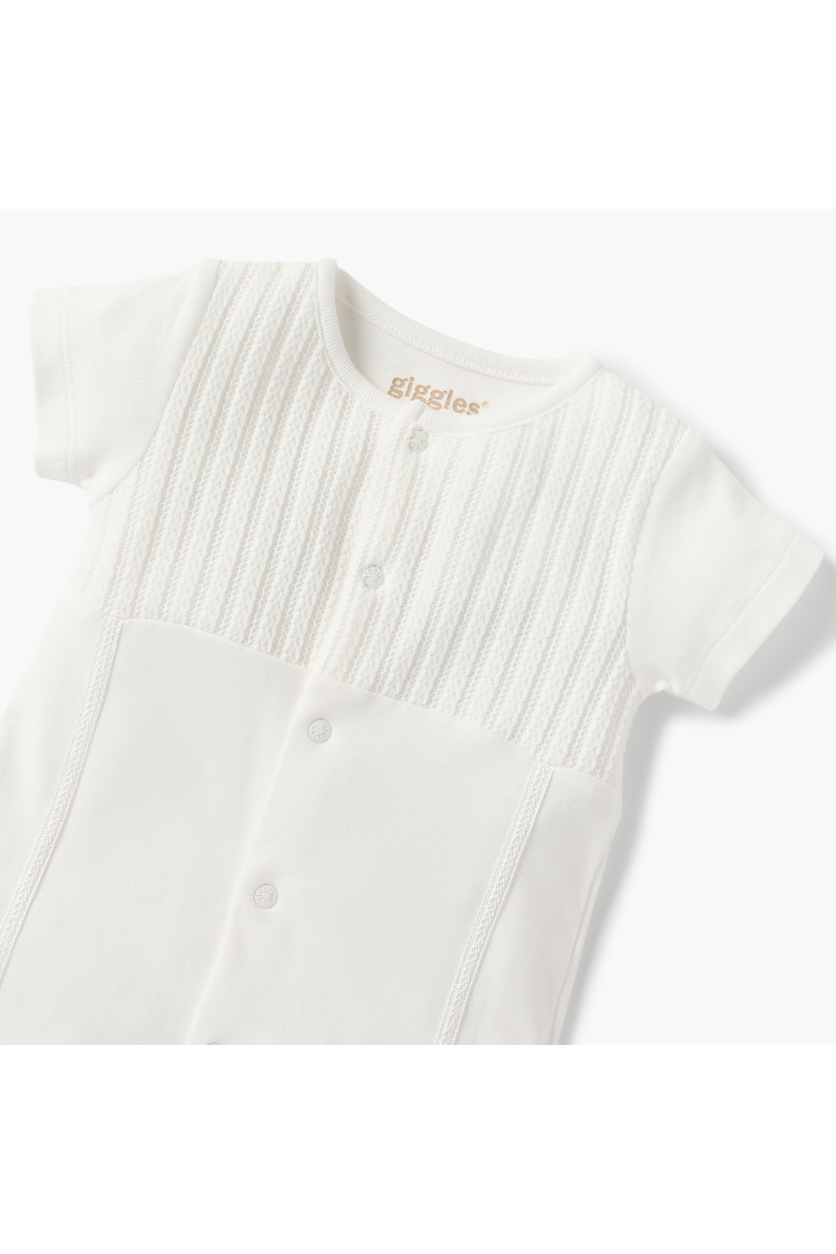 giggles-Textured Romper with Short Sleeves and Snap Button Closure 3