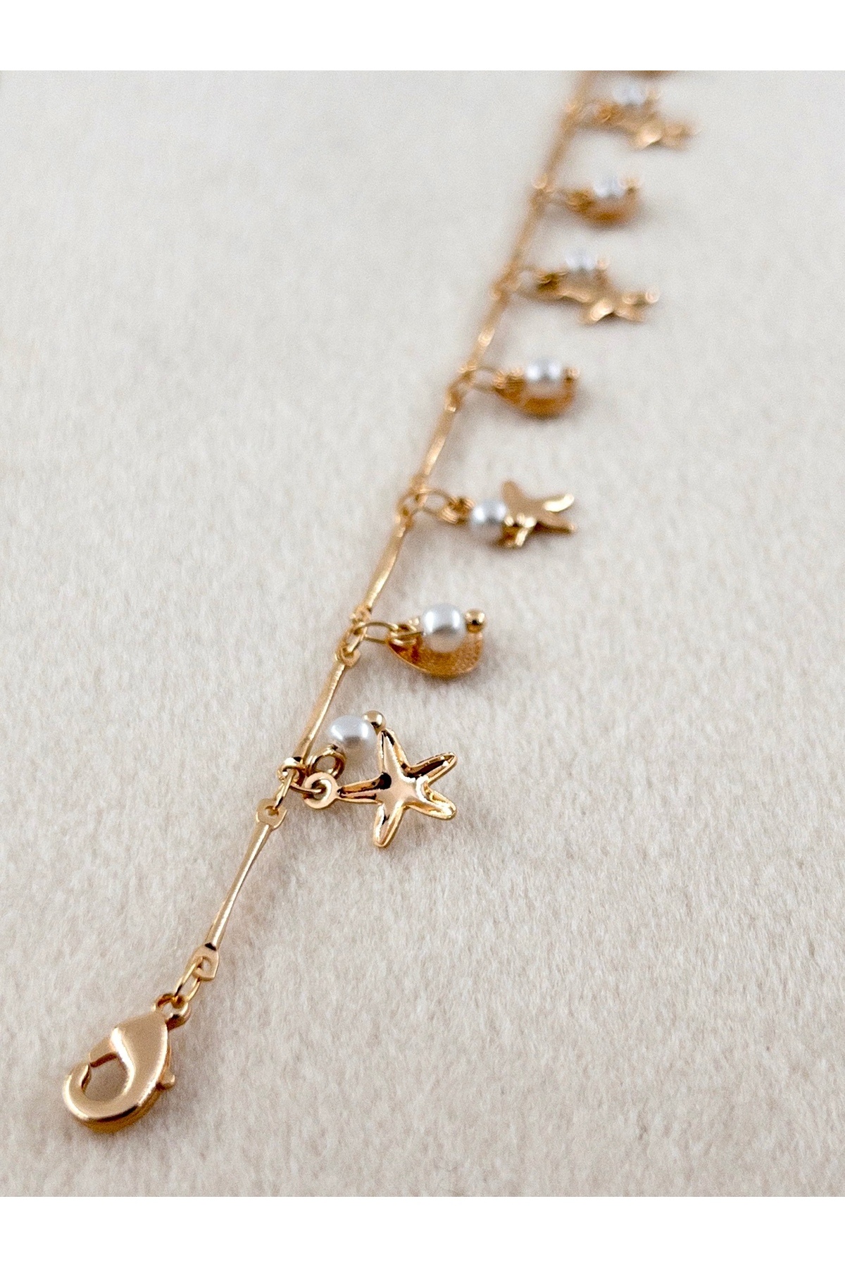 Siya Silver Deniz Yıldızı ve İstiridye Figürlü İncili Çelik Halhal