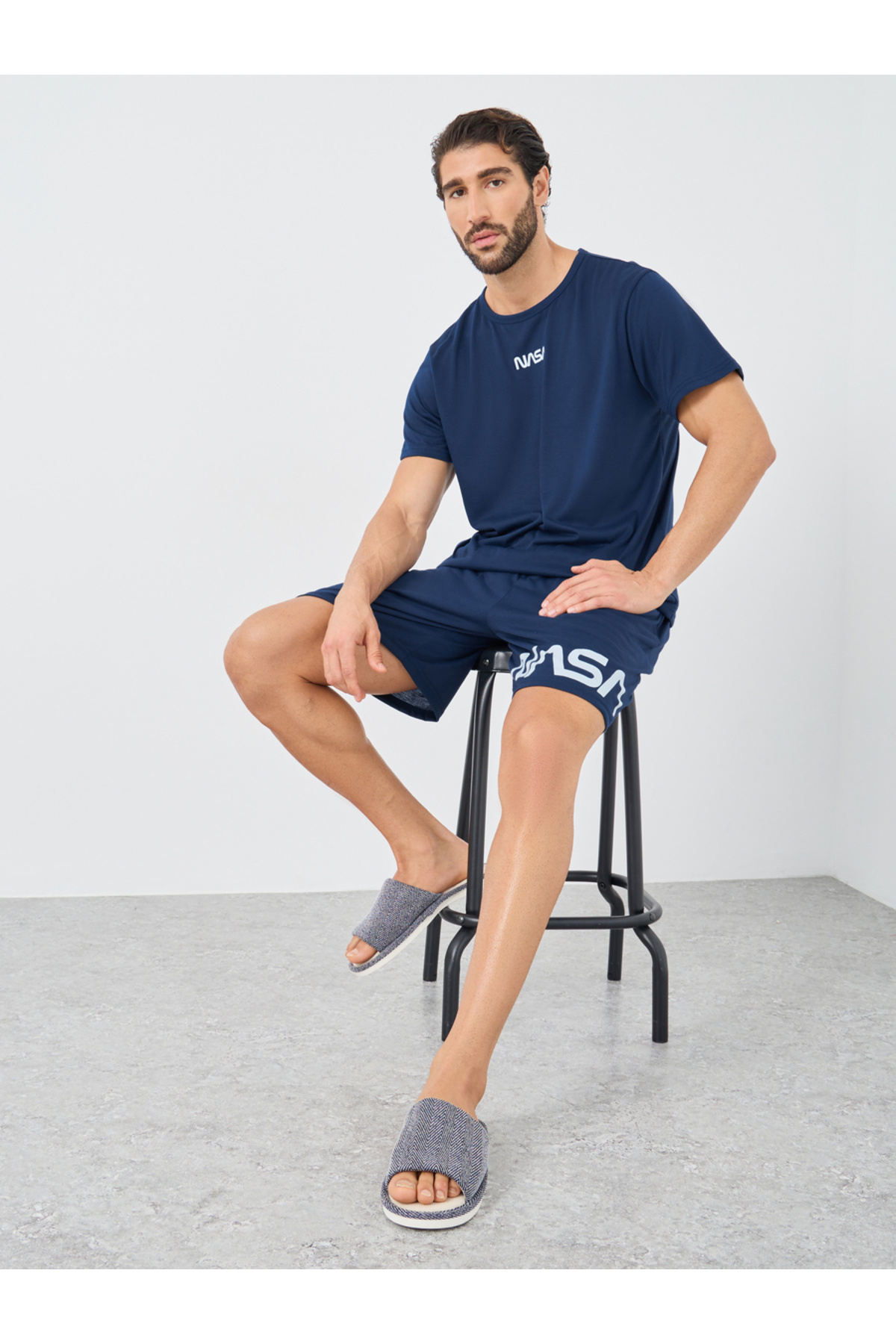 Styli-Front and Back NASA Slogan Print T-Shirt and Shorts Set 1