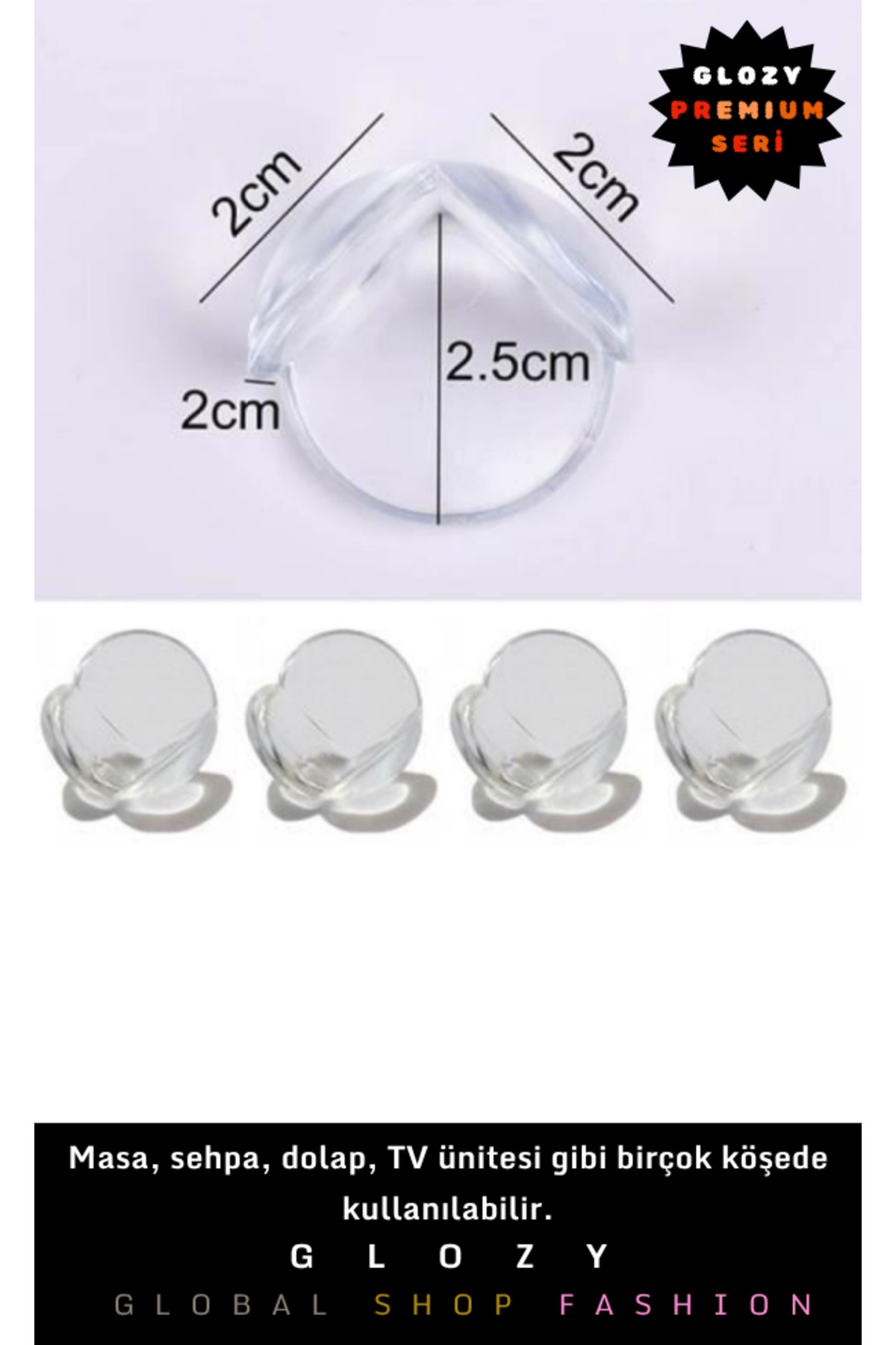 GLOZY Premium Seri Çocuk Güvenliği İçin Mobilyalara Uyumlu Şeffaf Yapışkanlı Silikon Köşe Koruyucu Set fotoğrafı 5 (önizleme)