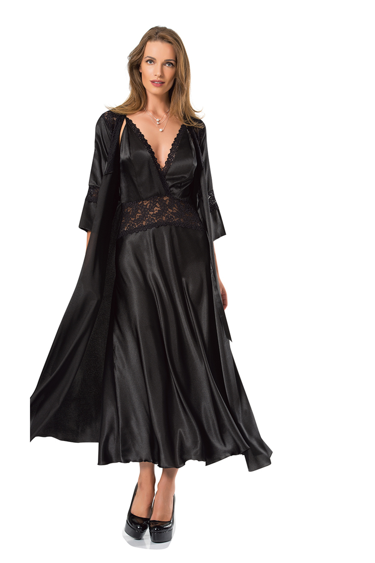 NightLove Kadın Uzun İkili Gecelik Takım 091 MOONGİRL