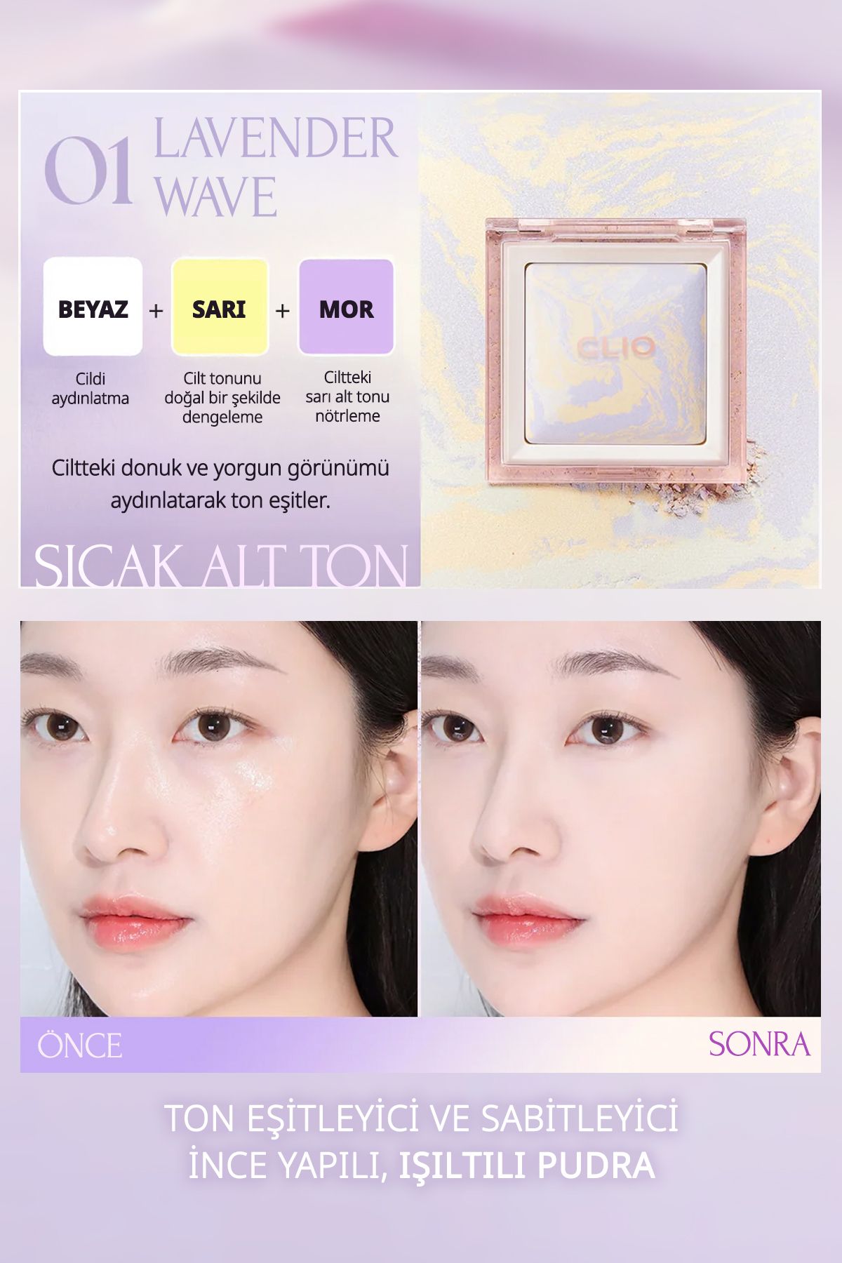 CLIO-Tone Equalizing & Fixing, Fine Structure, Shimmering Powder Light Setting Powder 01 Lavender Wave 2