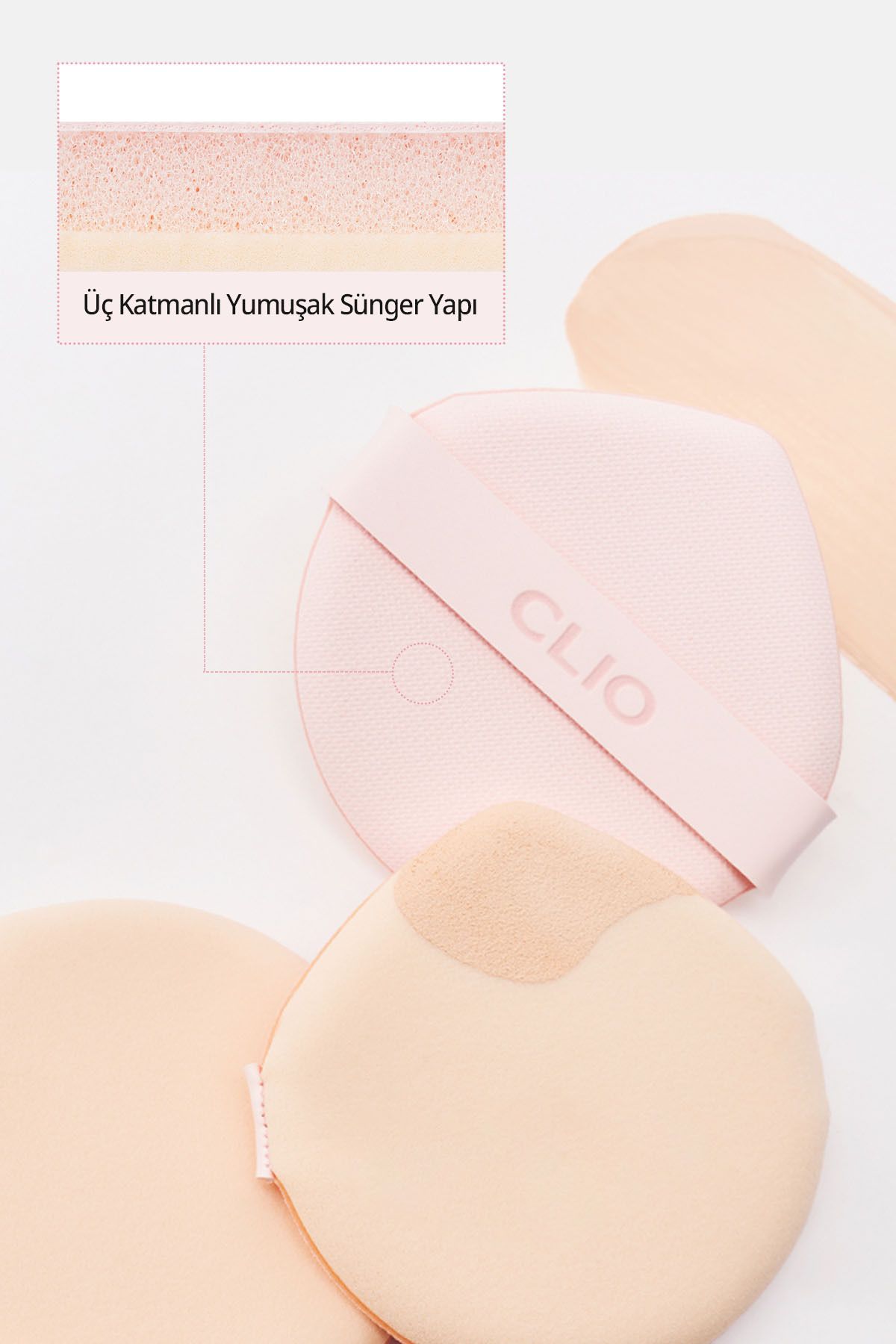 CLIO-Sponge Puff Kill Cover Cushion Puff Pink with Drop Shape and Detailed Application (3Pcs) 3