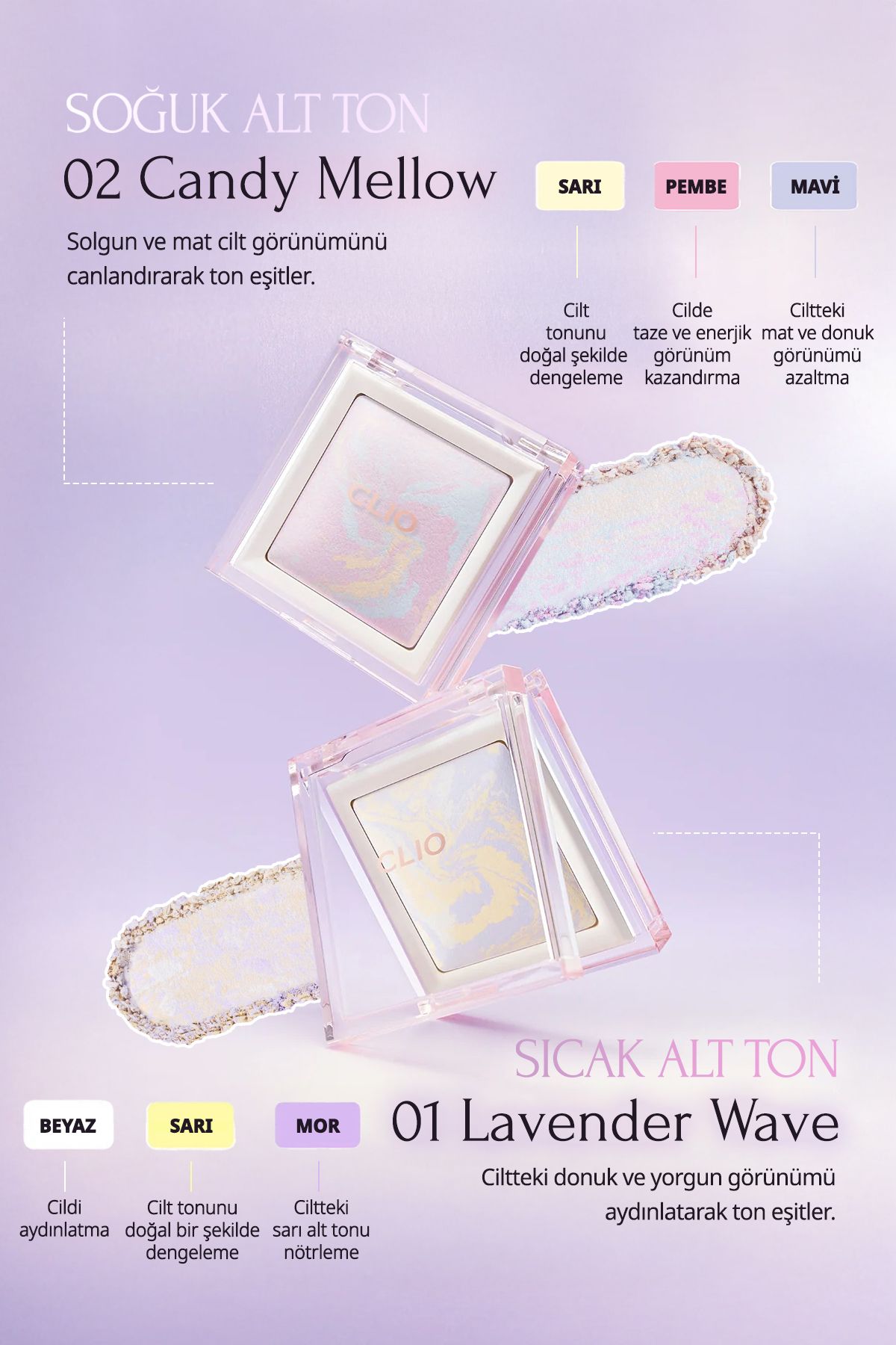 CLIO-Tone Equalizing & Fixing, Fine Structure, Shimmering Powder Light Setting Powder 01 Lavender Wave 3