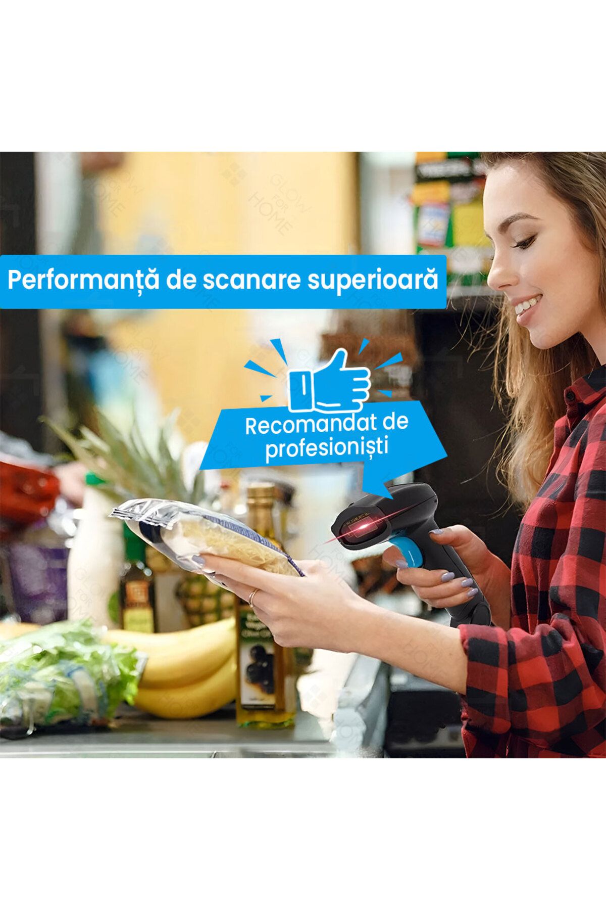 GlowforHome-Wireless laser barcode reader, GlowforHome, 1D/2D/QR/EAN-13, Bluetooth, 100m wifi 2