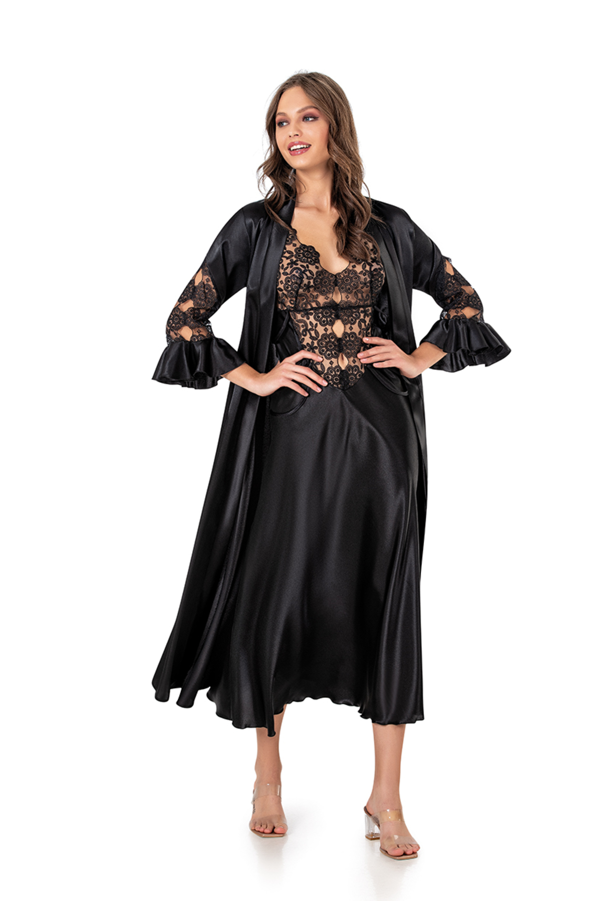 NightLove Kadın Uzun İkili Gecelik Takım 502 MOONGİRL