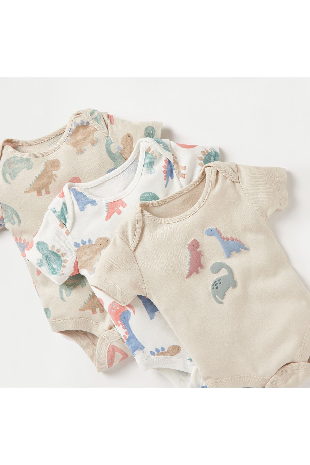 Juniors-Dinosaur Print Bodysuit with Short Sleeves and Button Closure - Set of 3 5