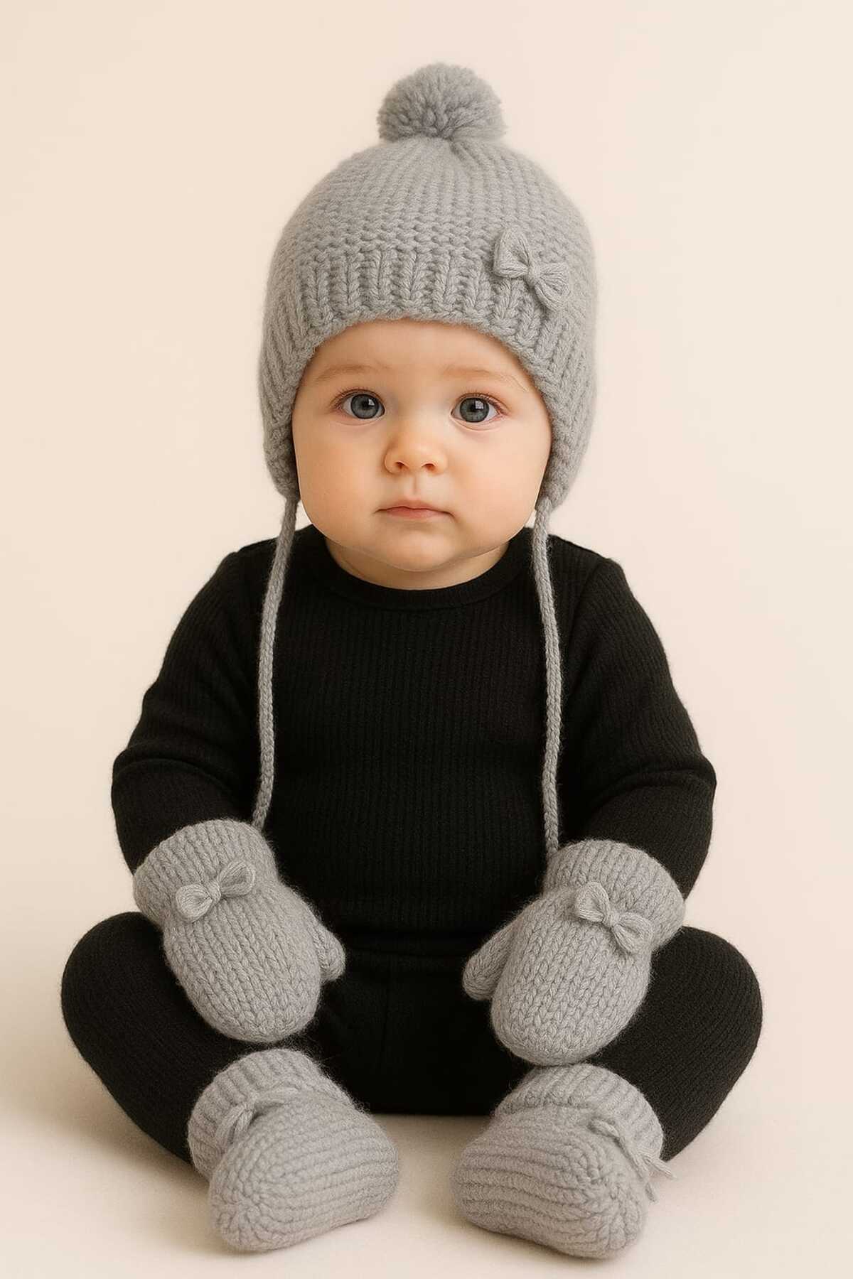 AXXAN yenidogan erkek kız bebek seti hastane çıkışı seti şapka eldiven patik çorap seti 3lü set 0/12 ay fotoğrafı 2 (önizleme)