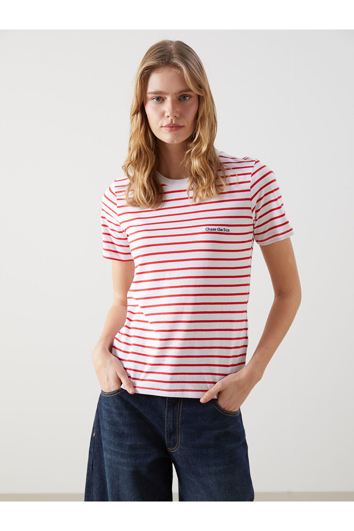 LC Waikiki Nevavm Striped with a Difference 100% Cotton Women's T-Shirt
