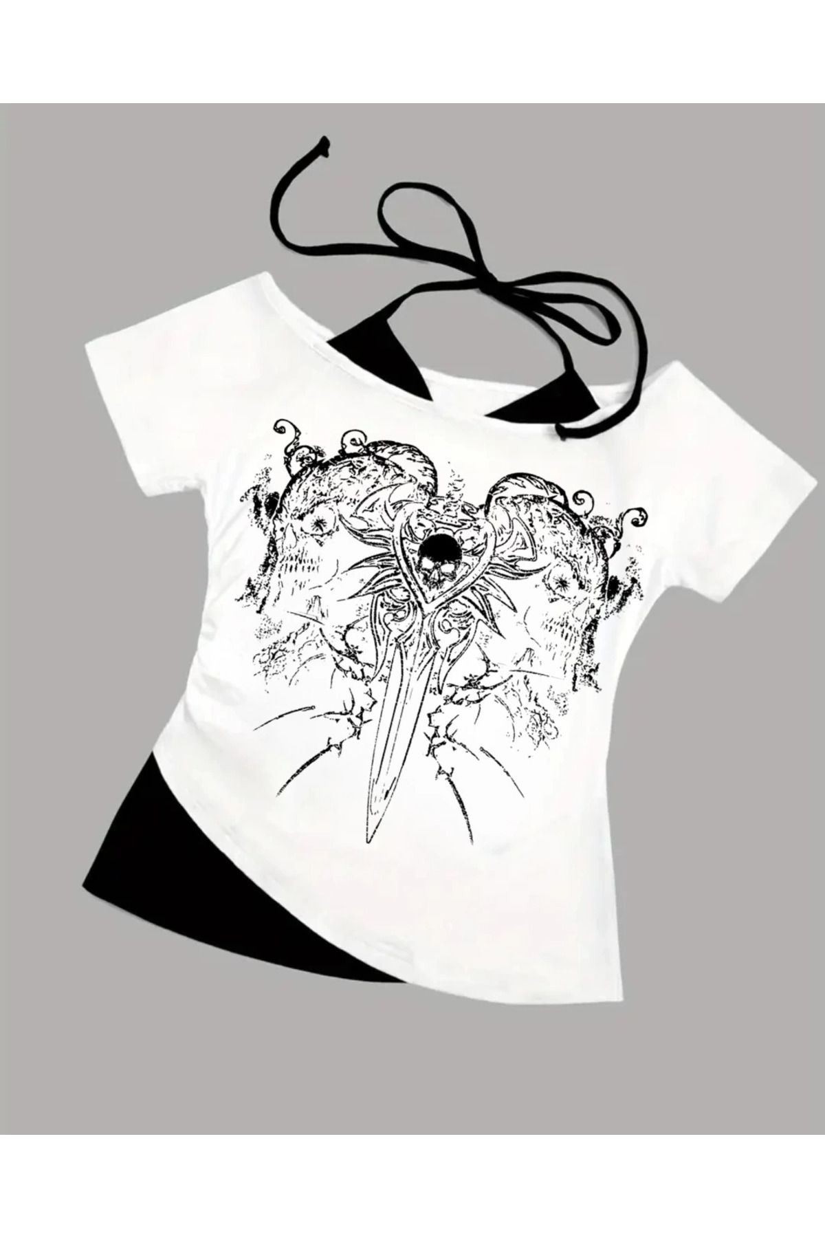 Touz Moda-Gothic Skeleton Collar Short Sleeve Full Body Crop with Additional Strap 3