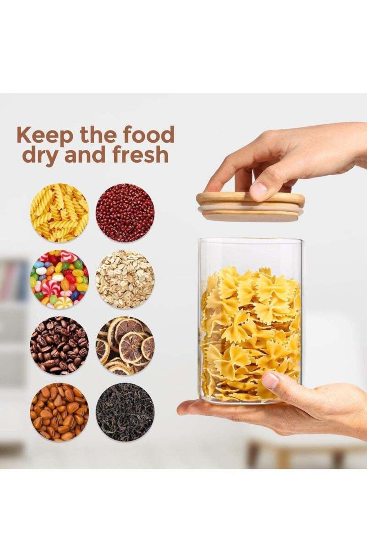 COOYA-مرطبان تخزين زجاجي، محكم الإغلاق بغطاء خشبي، حاوية مربعة سعة 800 مل، مجموعة من 4 قطع 6