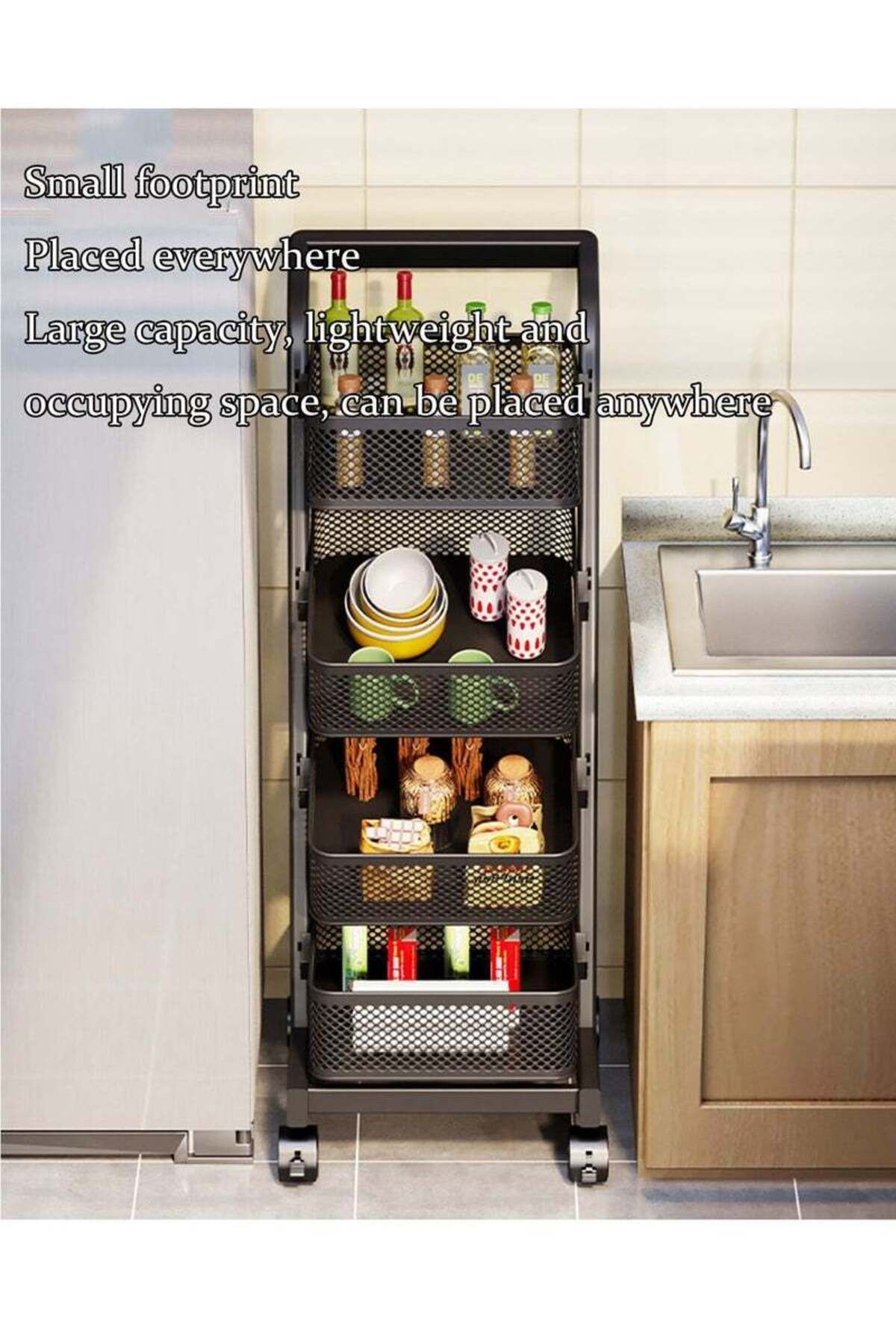 COOYA-4-Layer Storage Rack, Durable Metal Material, Flexible Movement with Wheels, Suitable for Kitchen 7