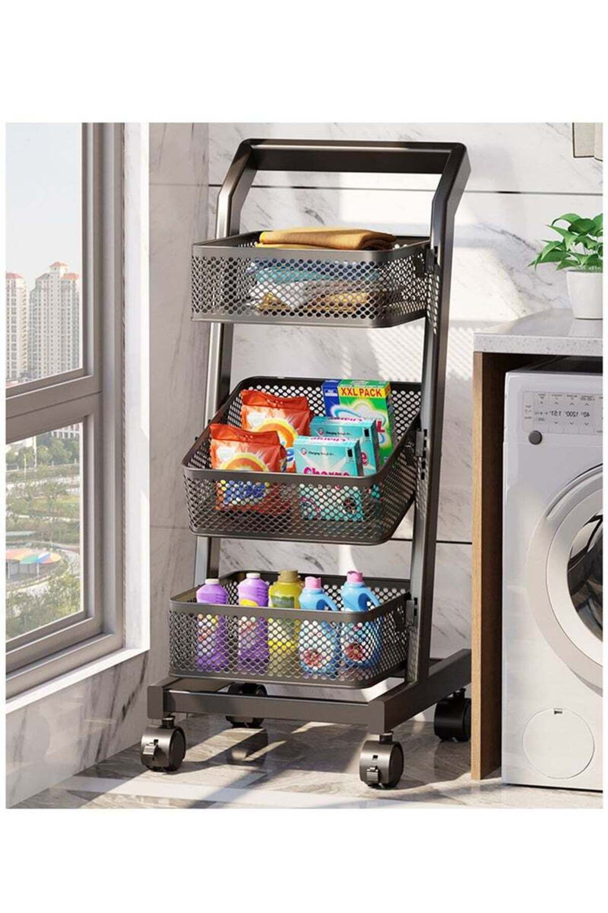 COOYA-4-Layer Storage Rack, Durable Metal Material, Flexible Movement with Wheels, Suitable for Kitchen 1