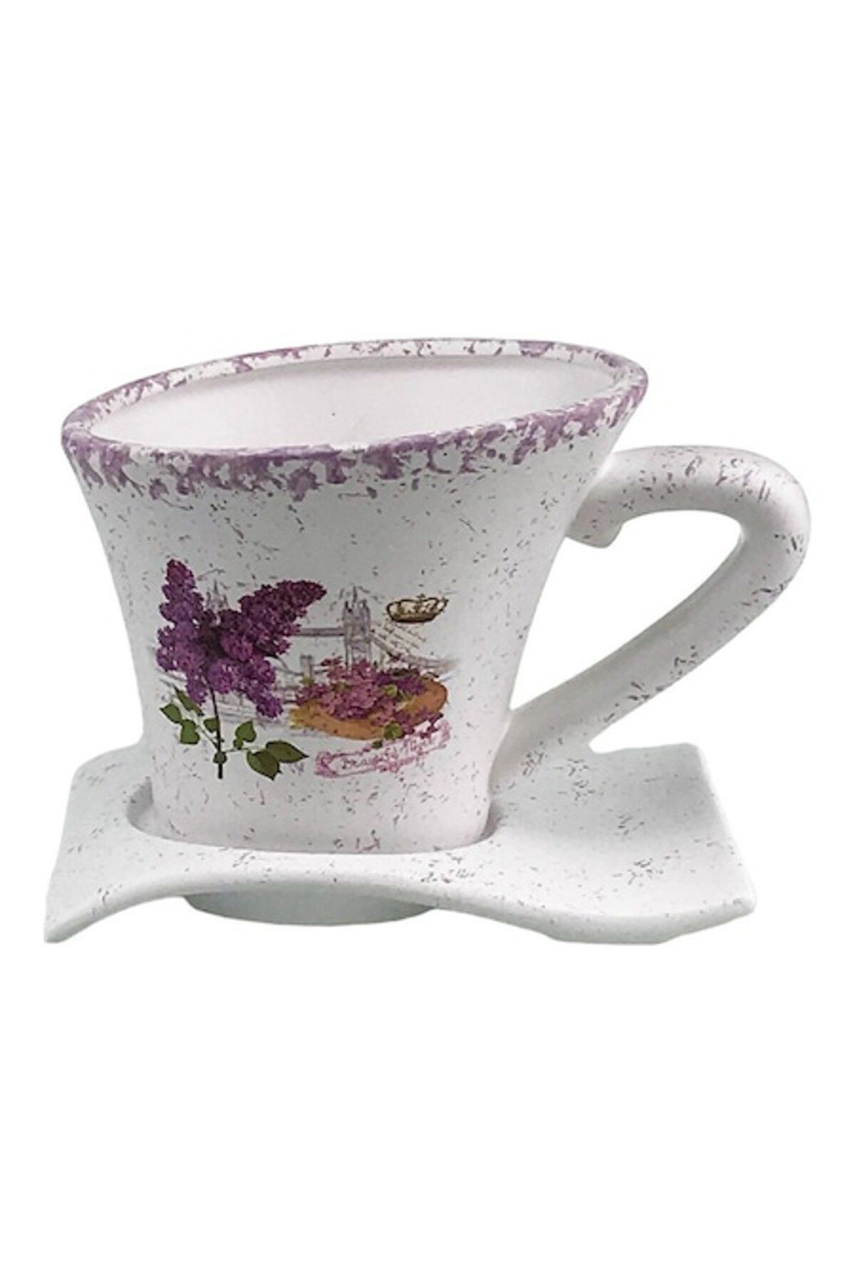 OEM Oală Ceramică, Ceașcă Cu Farfurie, 17x13 Cm, Alb-multicolor - One Size