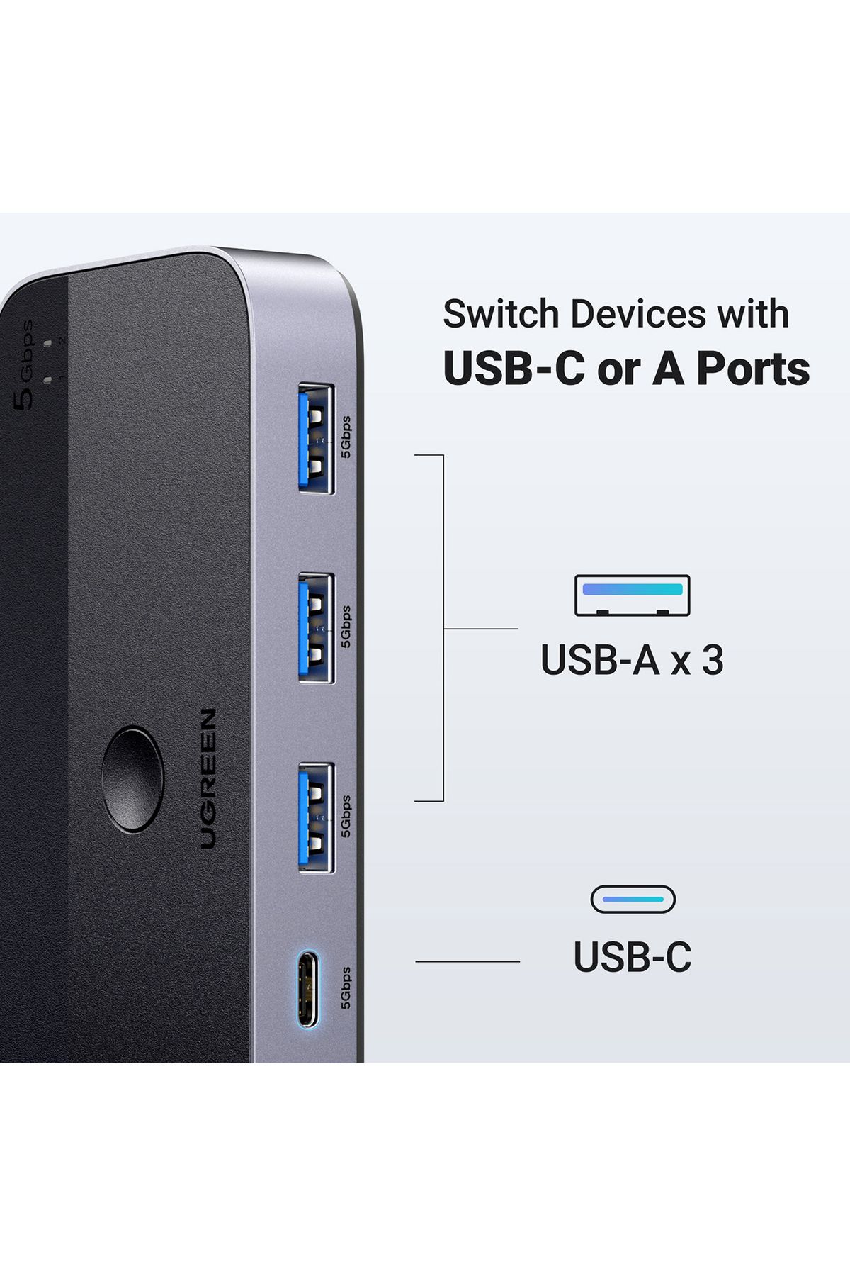 Ugreen-Switch 2 în 4 pentru 2 computere USB 3.0 + 2x cablu USB-A negru 3