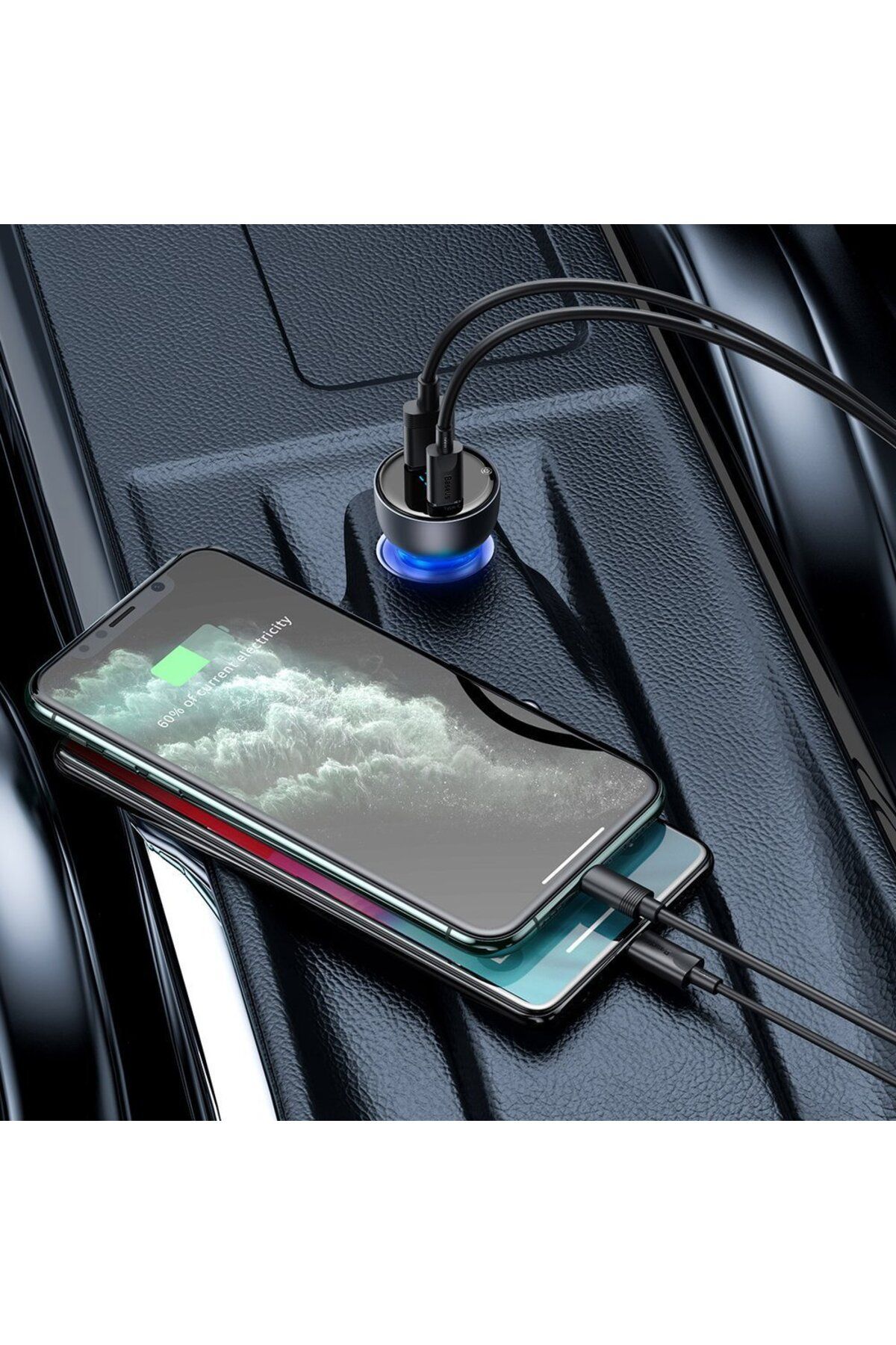 Baseus-Încărcător auto USB USB-C 65W 5A SCP QC PD Ecran LCD + Cablu USB-C Gri 8
