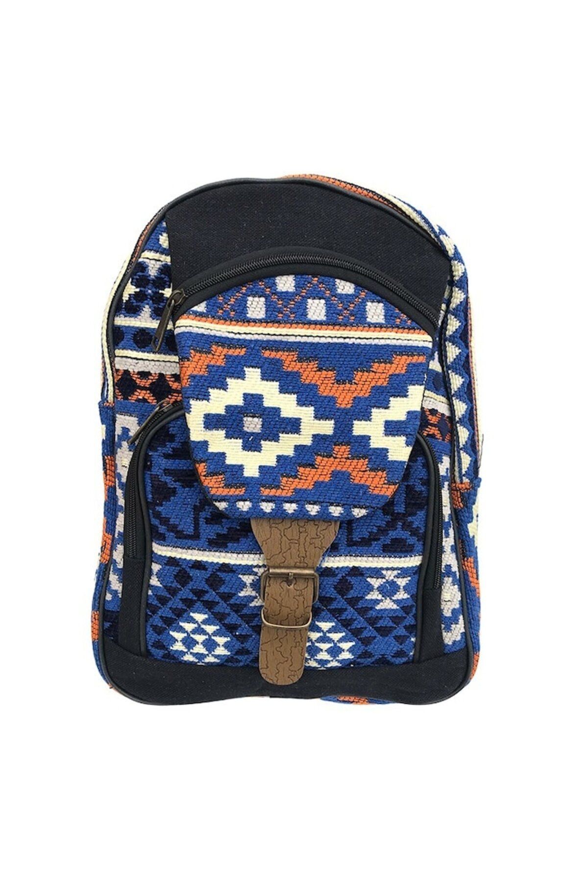 OEM-- Backpack made of textile material with traditional pattern and large front pocket, buckle clos 2