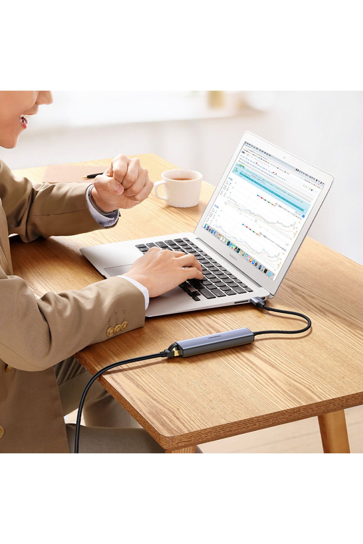 Ugreen-Adaptor HUB multifuncțional, splitter USB 3.0 - 3x USB Ethernet RJ-45 USB-C PD gri 7