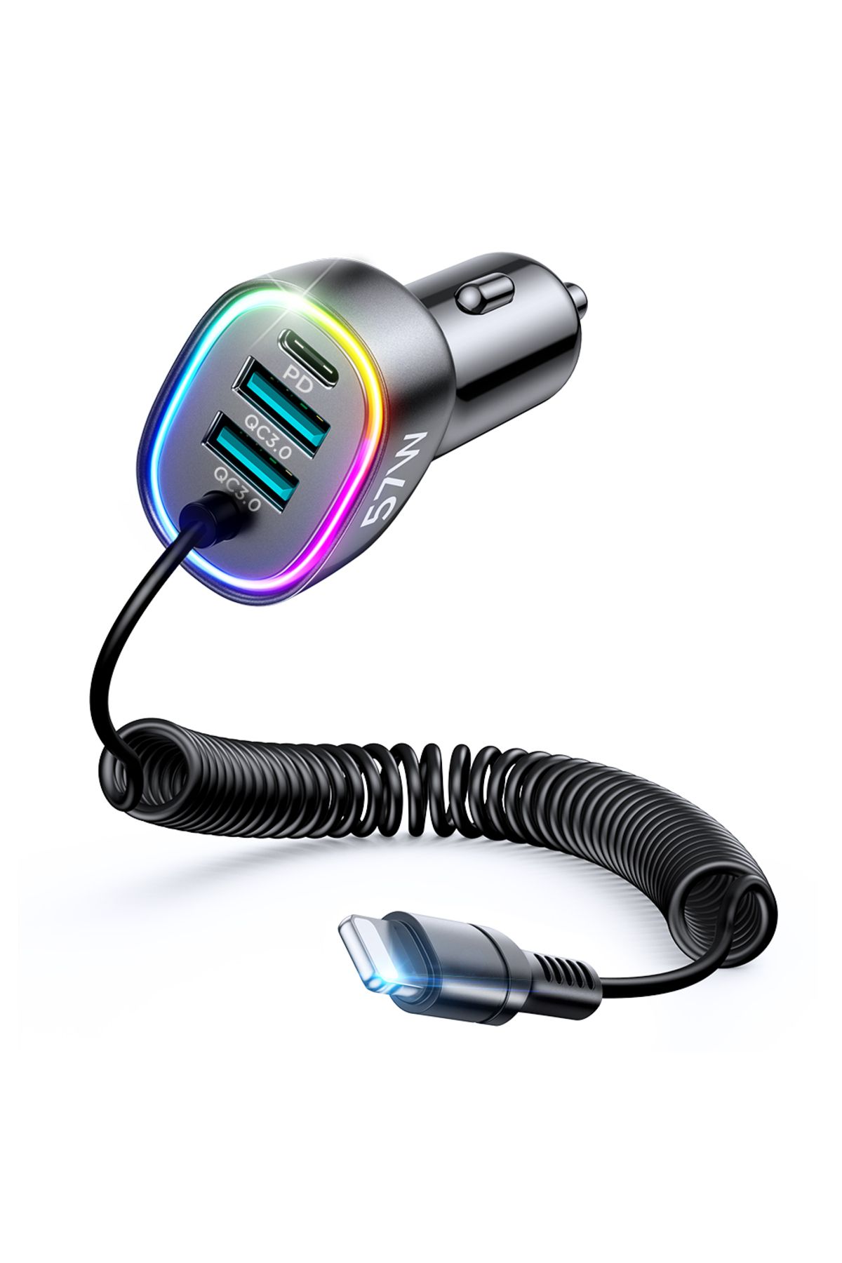 Joyroom-Încărcător auto rapid 4 în 1 USB-C PD 2x USB QC3 cu cablu Lightning 1,6 m 57 W negru 1