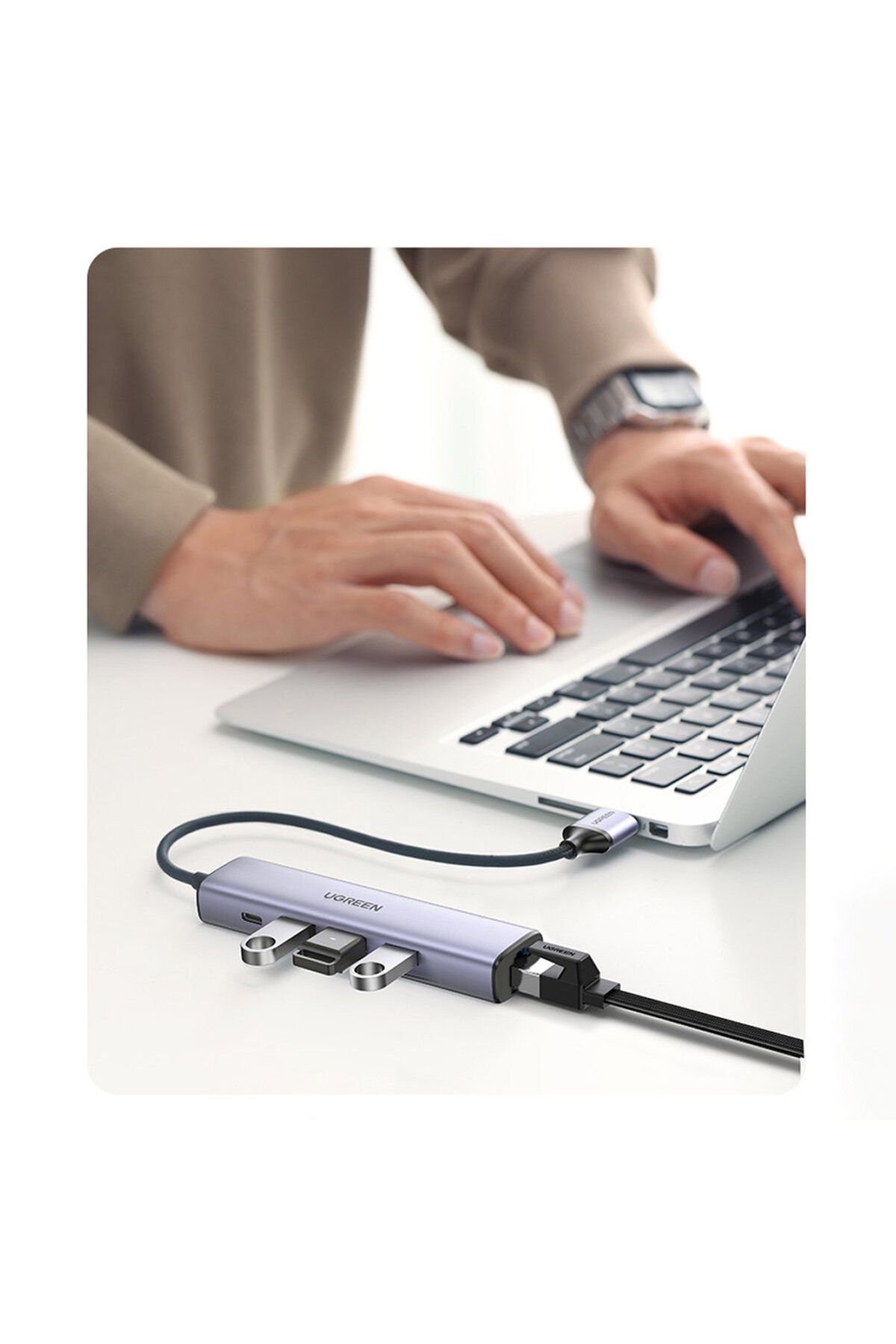 Ugreen-Adaptor HUB multifuncțional, splitter USB 3.0 - 3x USB Ethernet RJ-45 USB-C PD gri 6