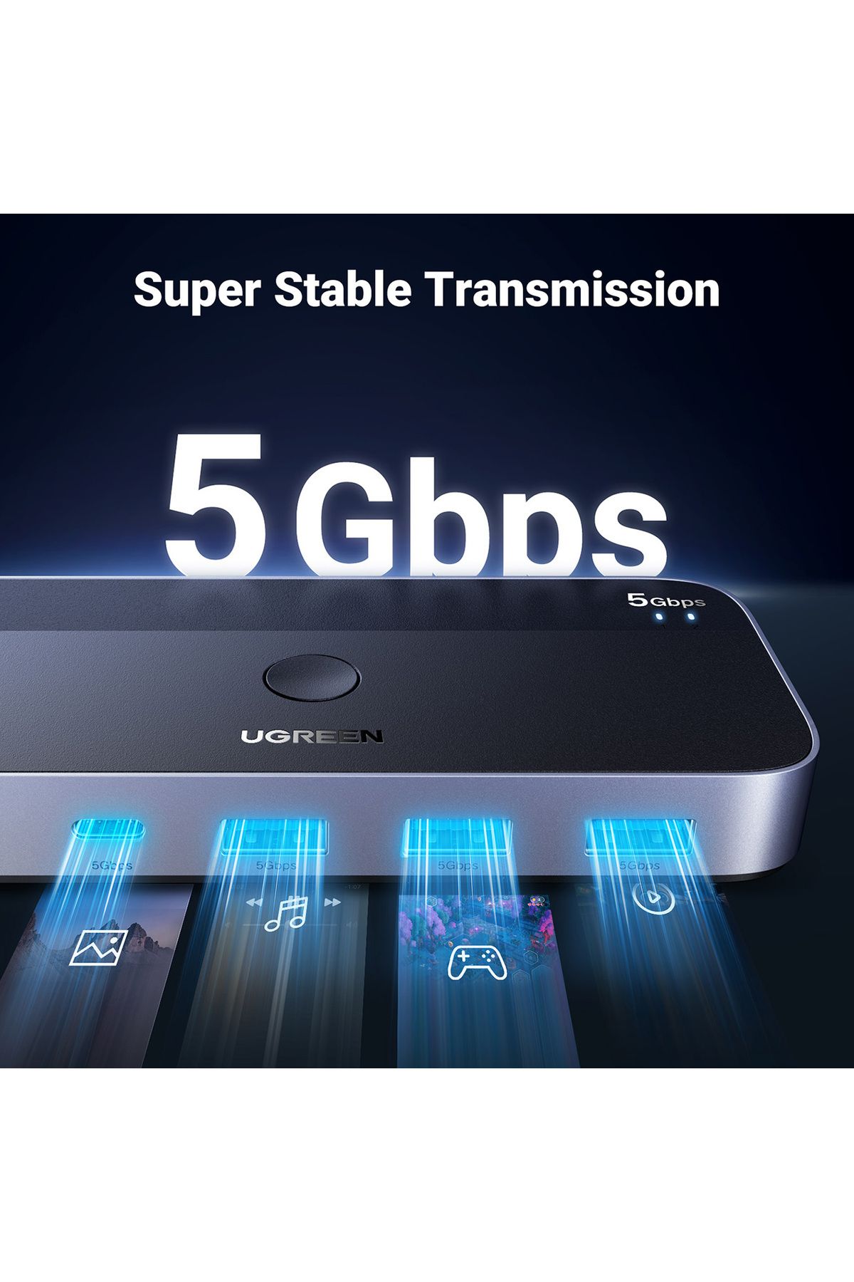 Ugreen-Switch 2 în 4 pentru 2 computere USB 3.0 + 2x cablu USB-A negru 7