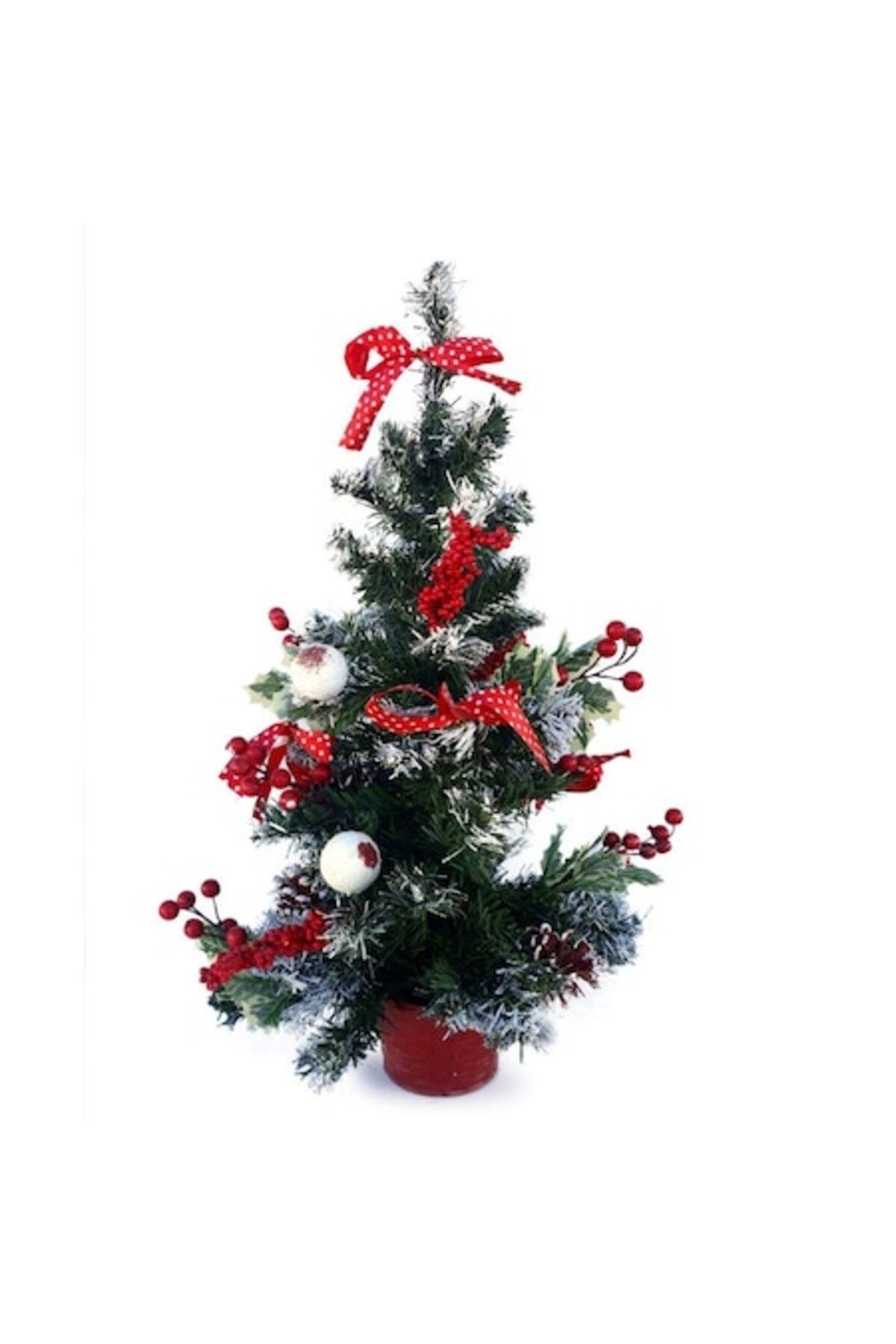 OEM Brad De Crăciun Artificial Cu Globuri Și Ghiveci, Decorațiuni Roșii, 36x60cm, Multicolor - One Size