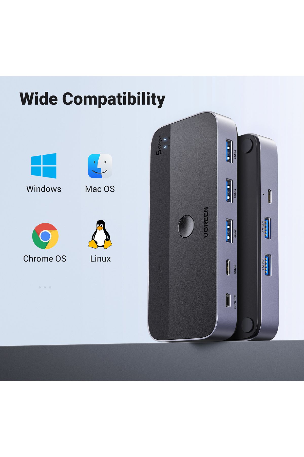 Ugreen-Switch 2 în 4 pentru 2 computere USB 3.0 + 2x cablu USB-A negru 5