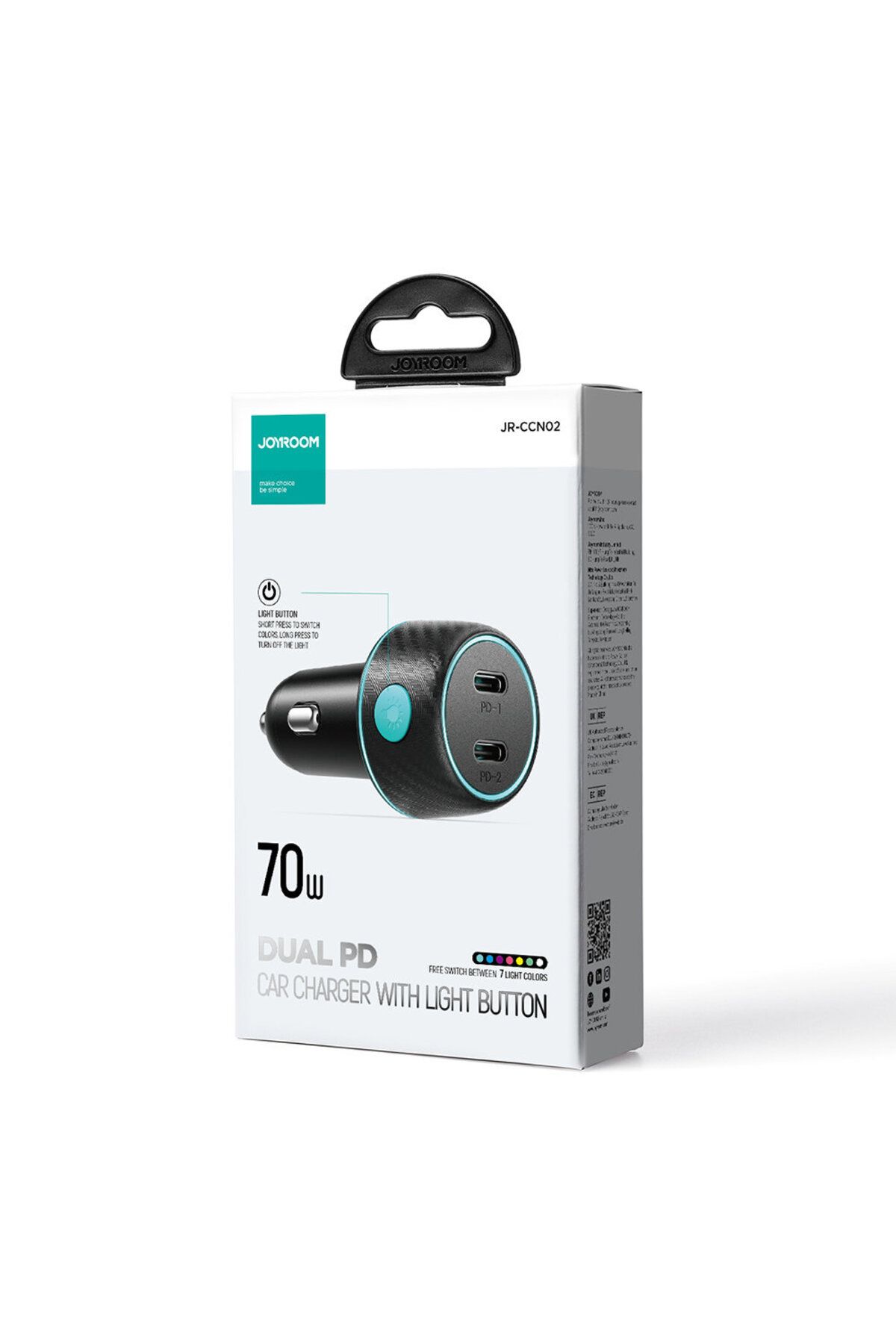 Joyroom-Încărcător auto dual USB-C 70W cu iluminare LED JR-CCN02 - Negru 8