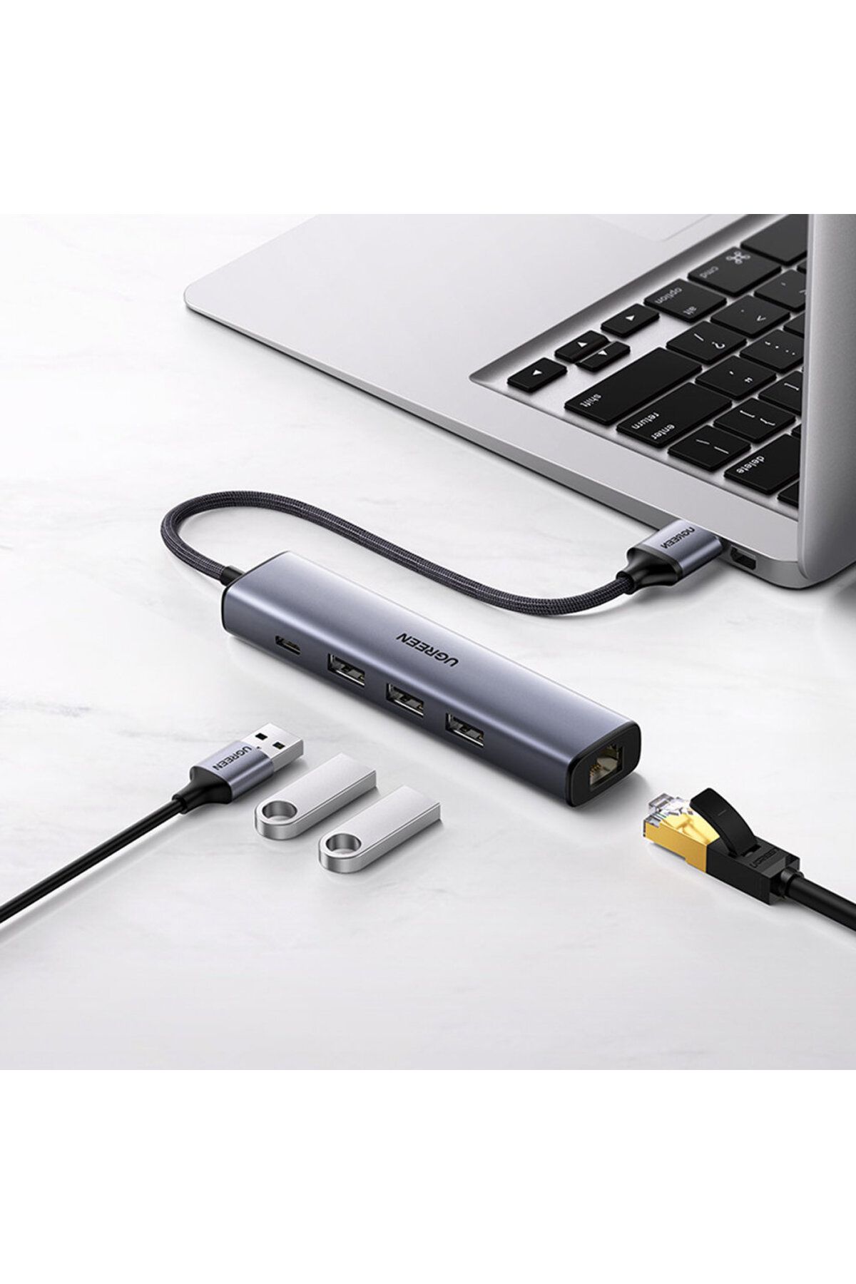 Ugreen-Adaptor HUB multifuncțional, splitter USB 3.0 - 3x USB Ethernet RJ-45 USB-C PD gri 5