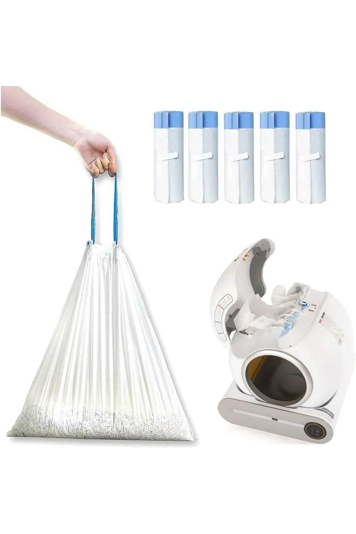 AI Cat Akıllı Kedi Tuvaleti Büzgülü Çöp Poşeti 5'li Set ( 5 X 15 Toplam 75 Adet, 46 X 50 Mm)