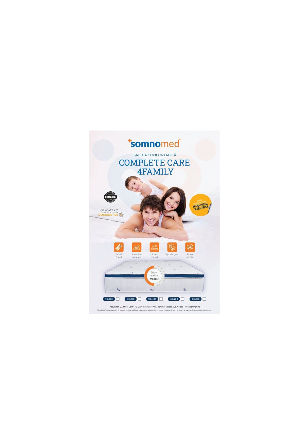 Somnart-Somnomed Complete Care 4Family spring mattress 140x200, height 26 cm, memory foam 8