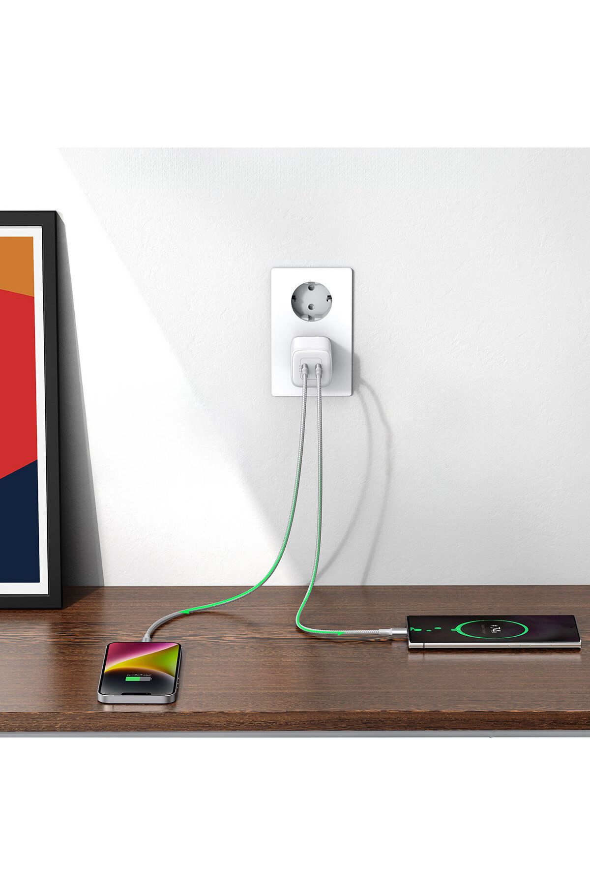 Ugreen-Încărcător rapid de perete GaN 2x USB-C 45W QC PD, alb 6