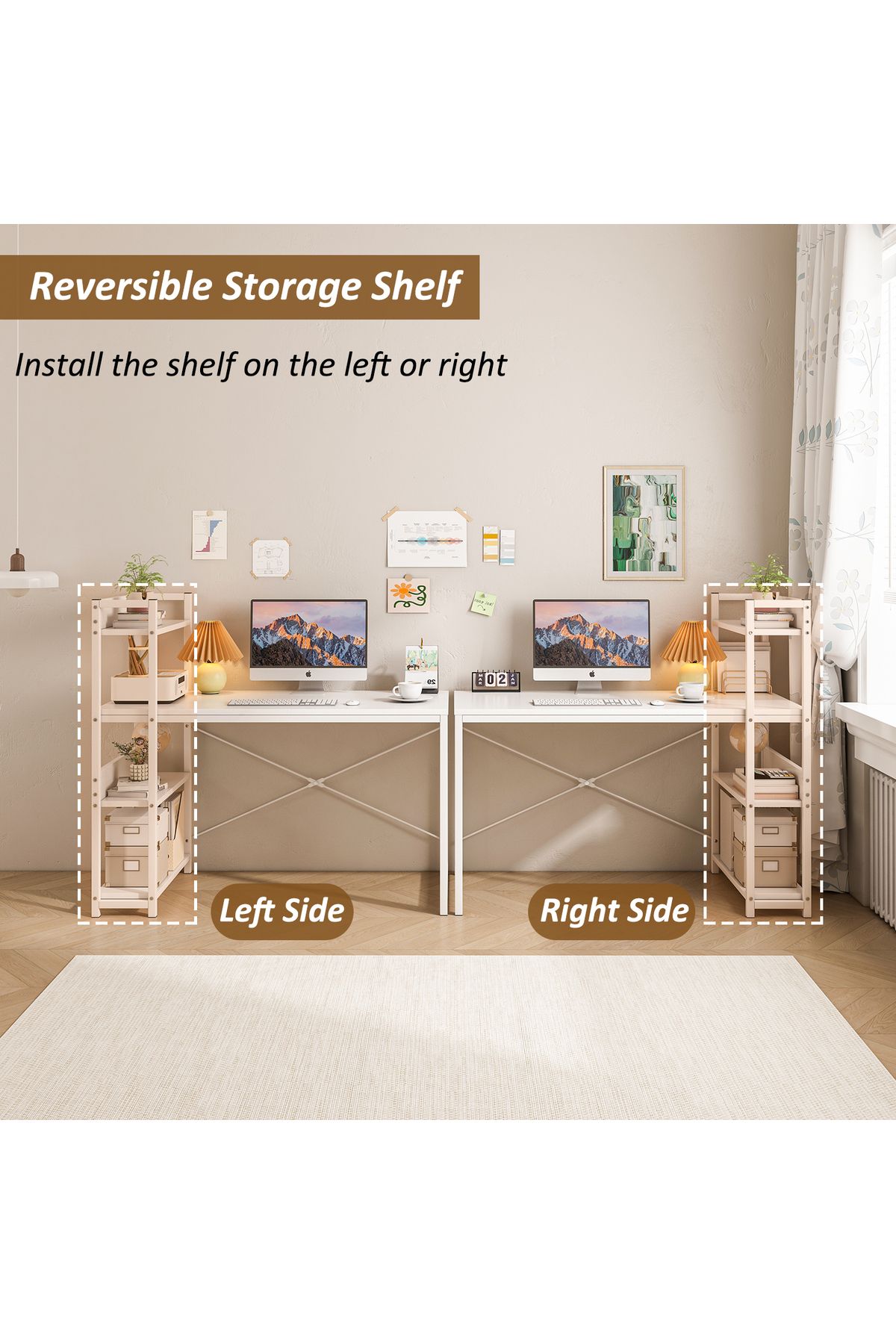 Sheinhome-طاولة كمبيوتر بأربعة أرفف للاستخدام المنزلي أو الدراسة أو الألعاب، طاولة كتابة عصرية 6