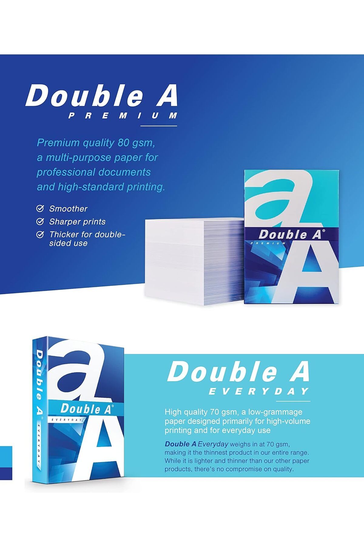 DOUBLE A-ورق نسخ طابعة Double A، مقاس A4، وزن 80 جرامًا للمتر المربع، رزمة 500 صفحة (حزمة من 5 رزم) 7