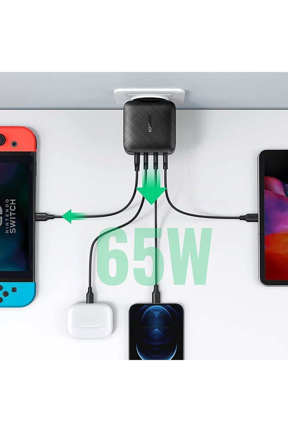 Ugreen-Încărcător rapid USB PPS 65W, 3 porturi USB-C QC 3.0 PD SCP FCP AFC 7