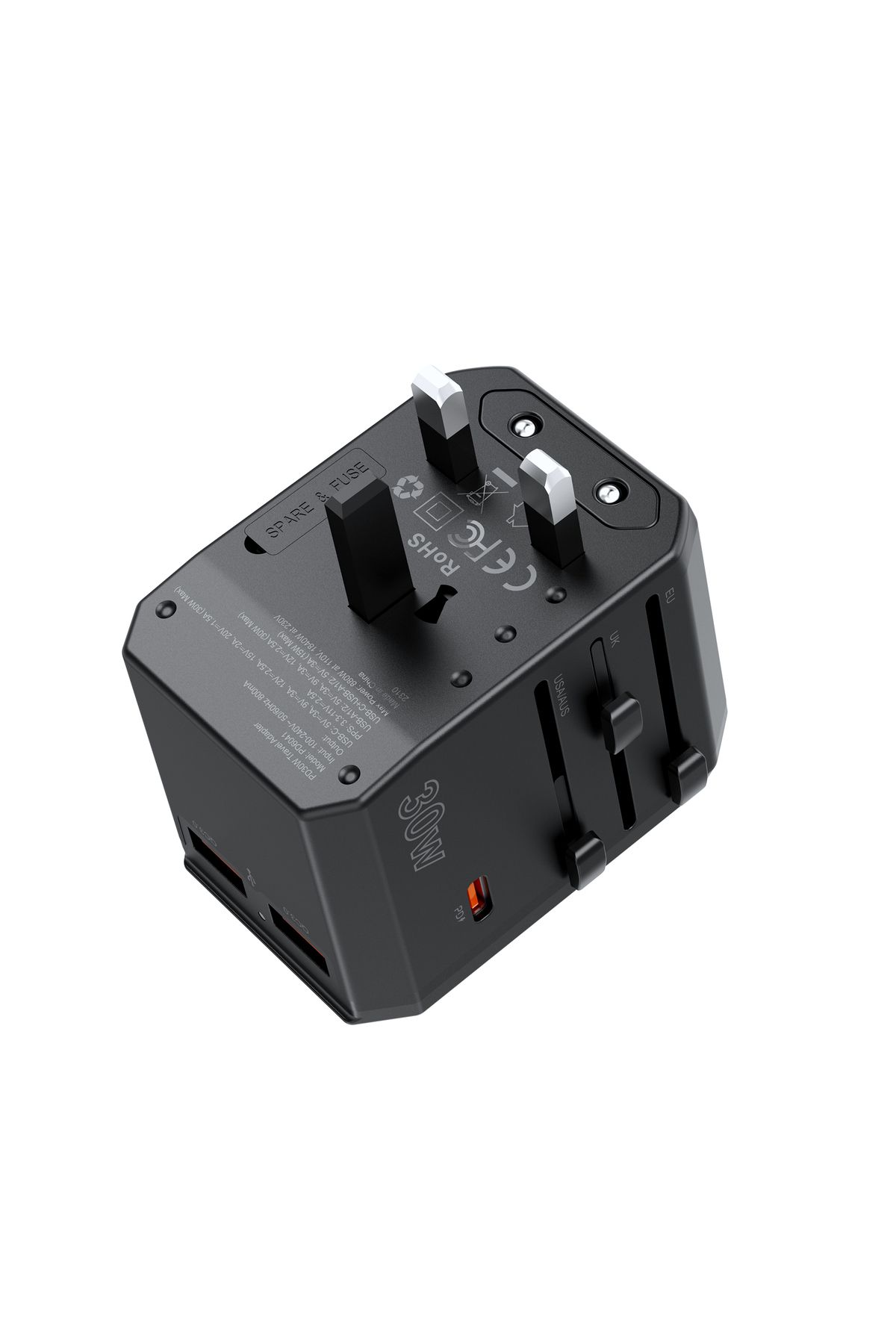CHOETECH-Încărcător universal de călătorie USB-C 2x USB-A PD 30W mufe US EU UK AU negru 3