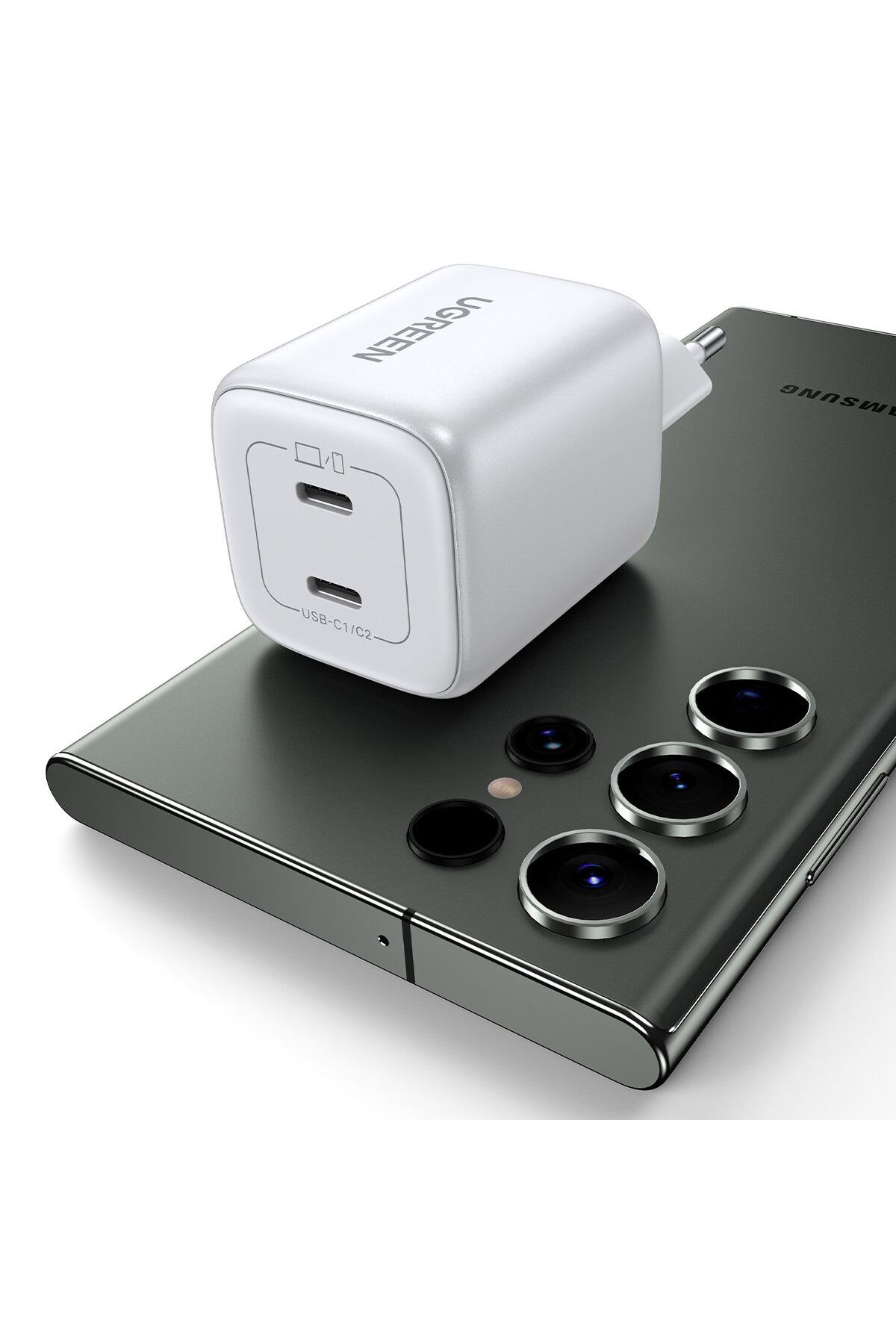 Ugreen-Încărcător rapid de perete GaN 2x USB-C 45W QC PD, alb 10