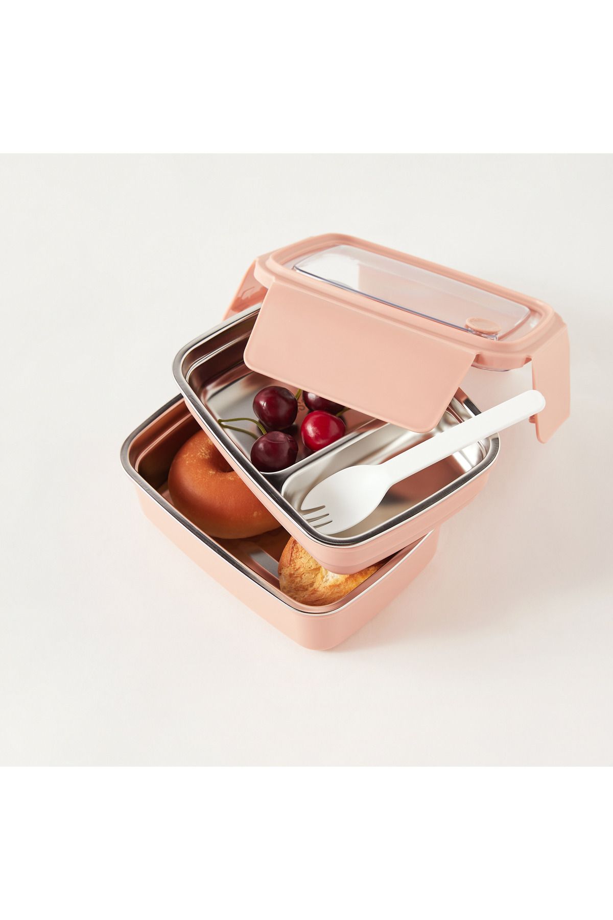 Lifestyle-Solid 2-Layer Lunch Box with Foldable Fork 5