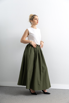 TUĞBA ERGÜL Kadın Keten Kemer Detaylı Etek