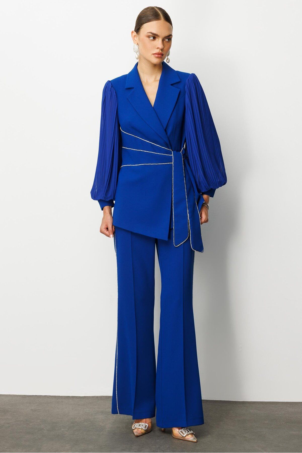 Moda İlgi-Modailgi Sleeves Pleated Stripe Accessory Jacket Saks 7