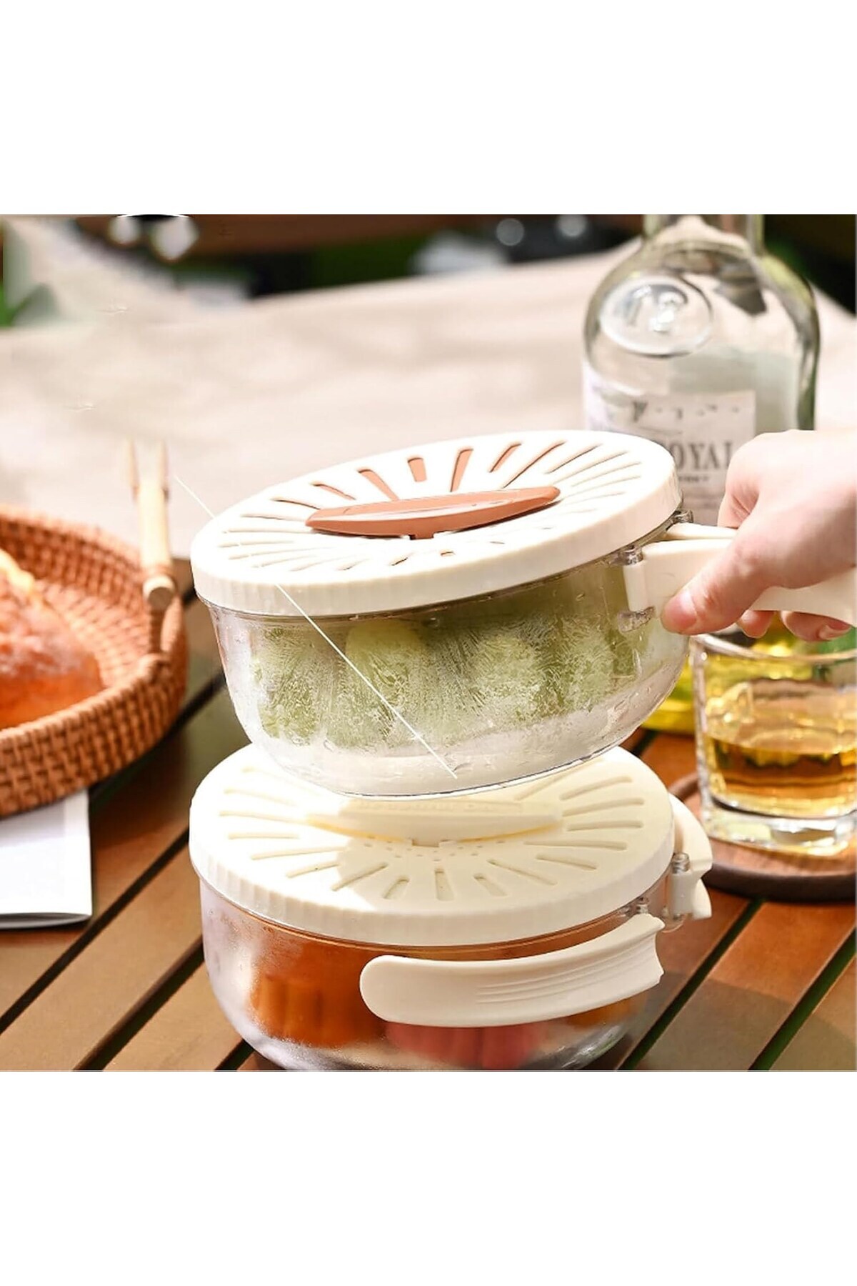 decorev-Double Layer Strainer Storage Container with Folding Handles |   Multi-Purpose Refrigerator Box with Drain Tray 2