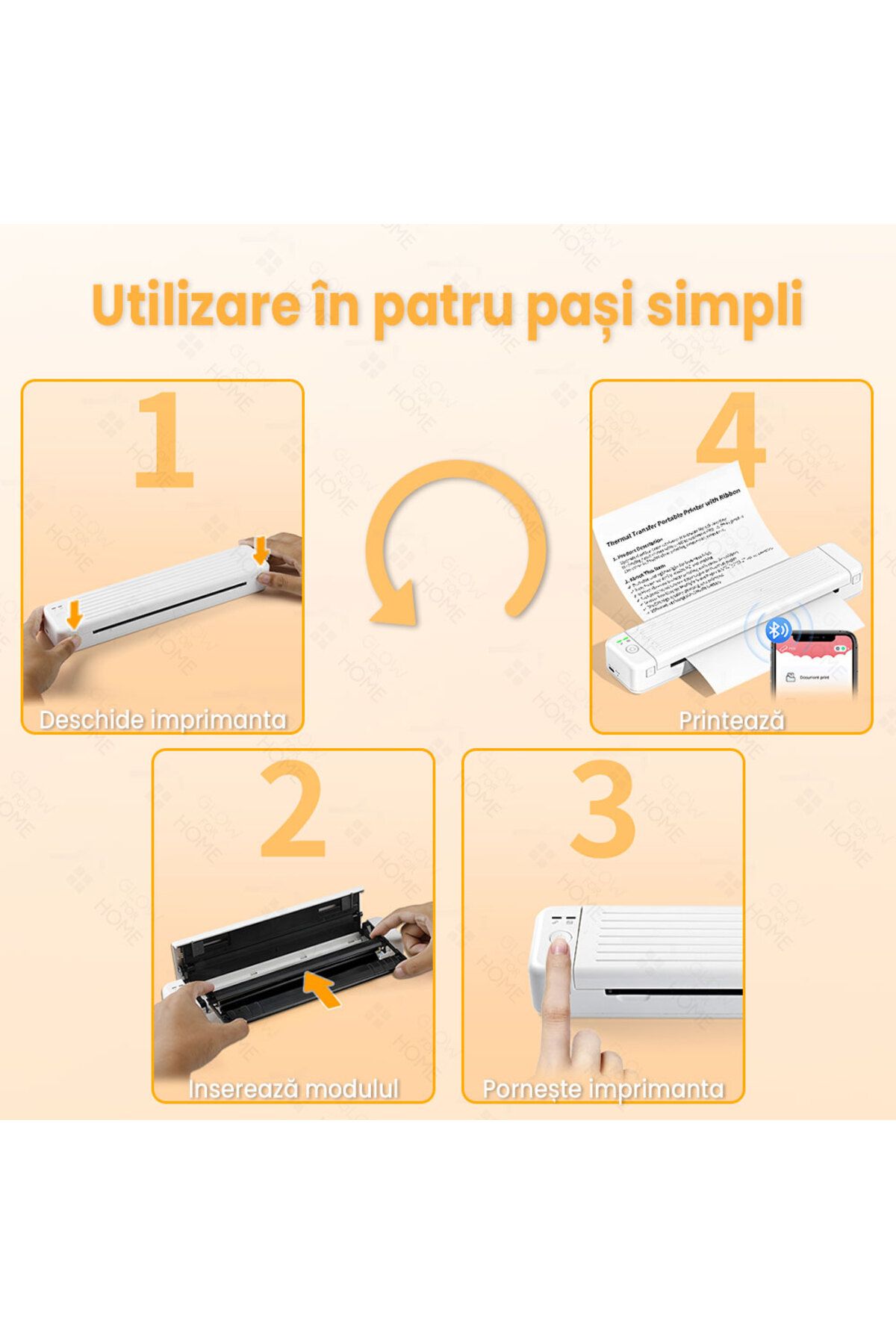 GlowforHome-Imprimanta termica portabila A4 GlowforHome, fara fir, Bluetooth, USB, compatibila iOS/Android 3