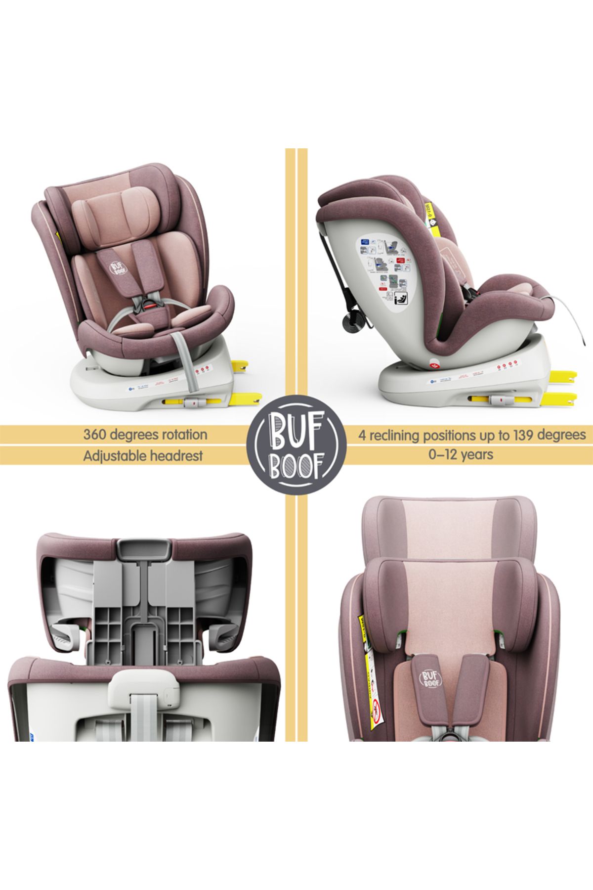 BUF BOOF-Scaun Auto Twt Plus Isize LightPurple Isofix Rotativ 360 Pozitie Somn Top Tether 40-150 Cm 4