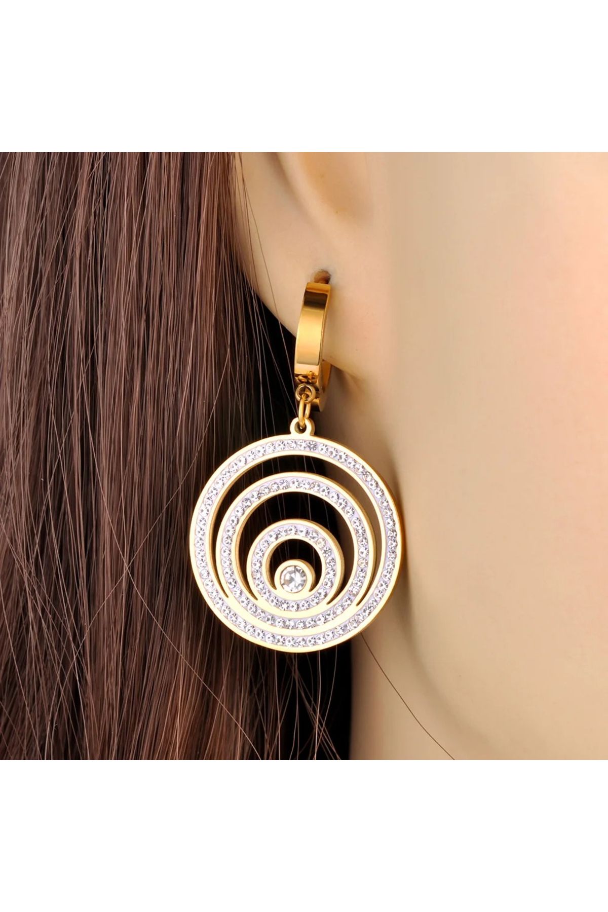 Eva Grace-Aubriella earrings, round, gold, made of 18K gold-plated stainless steel - Parisian Collection 3