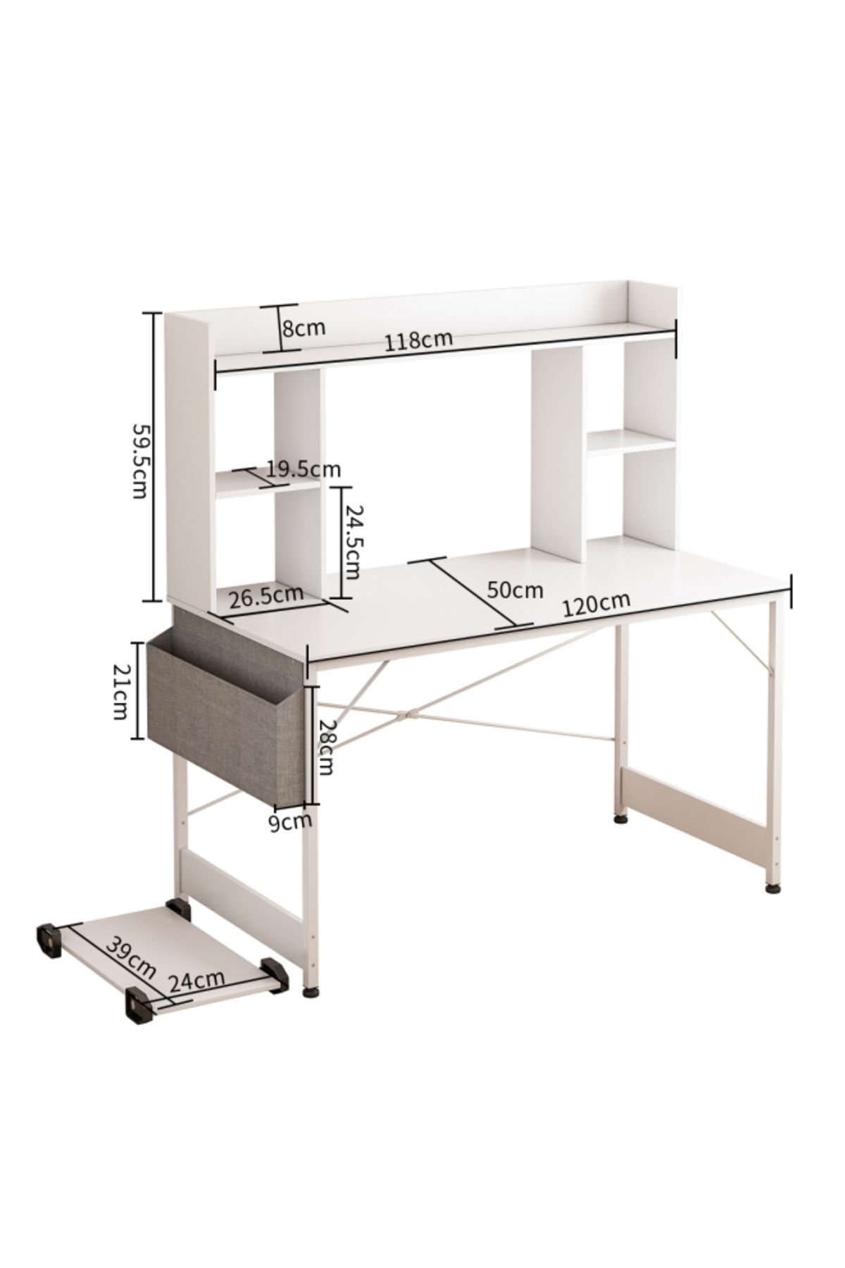 Sheinhome-Study Desk with Bookshelf, Computer Table Home Office Desks With Storage Bag,CPU Holder 3