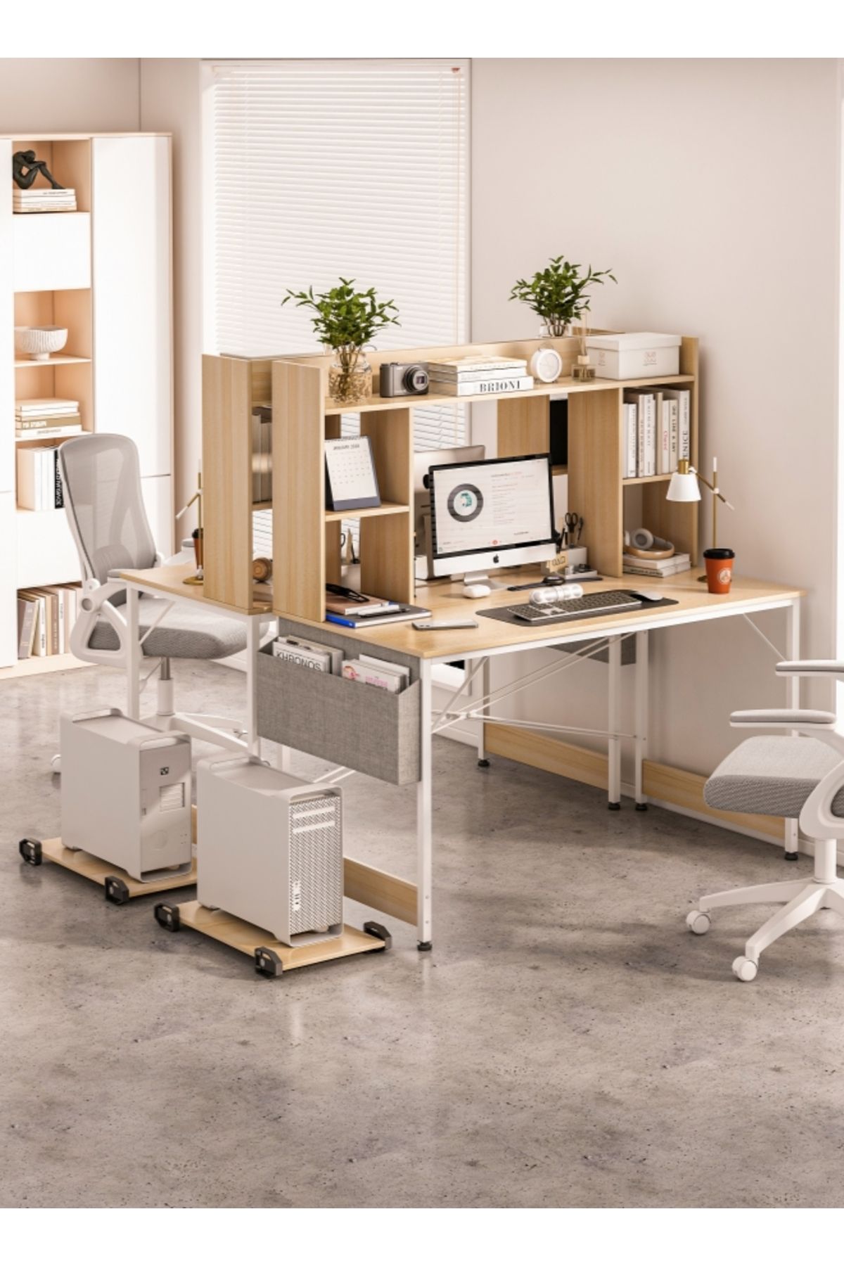 Sheinhome-Study Desk with Bookshelf, Computer Table Home Office Desks With Storage Bag,CPU Holder 4