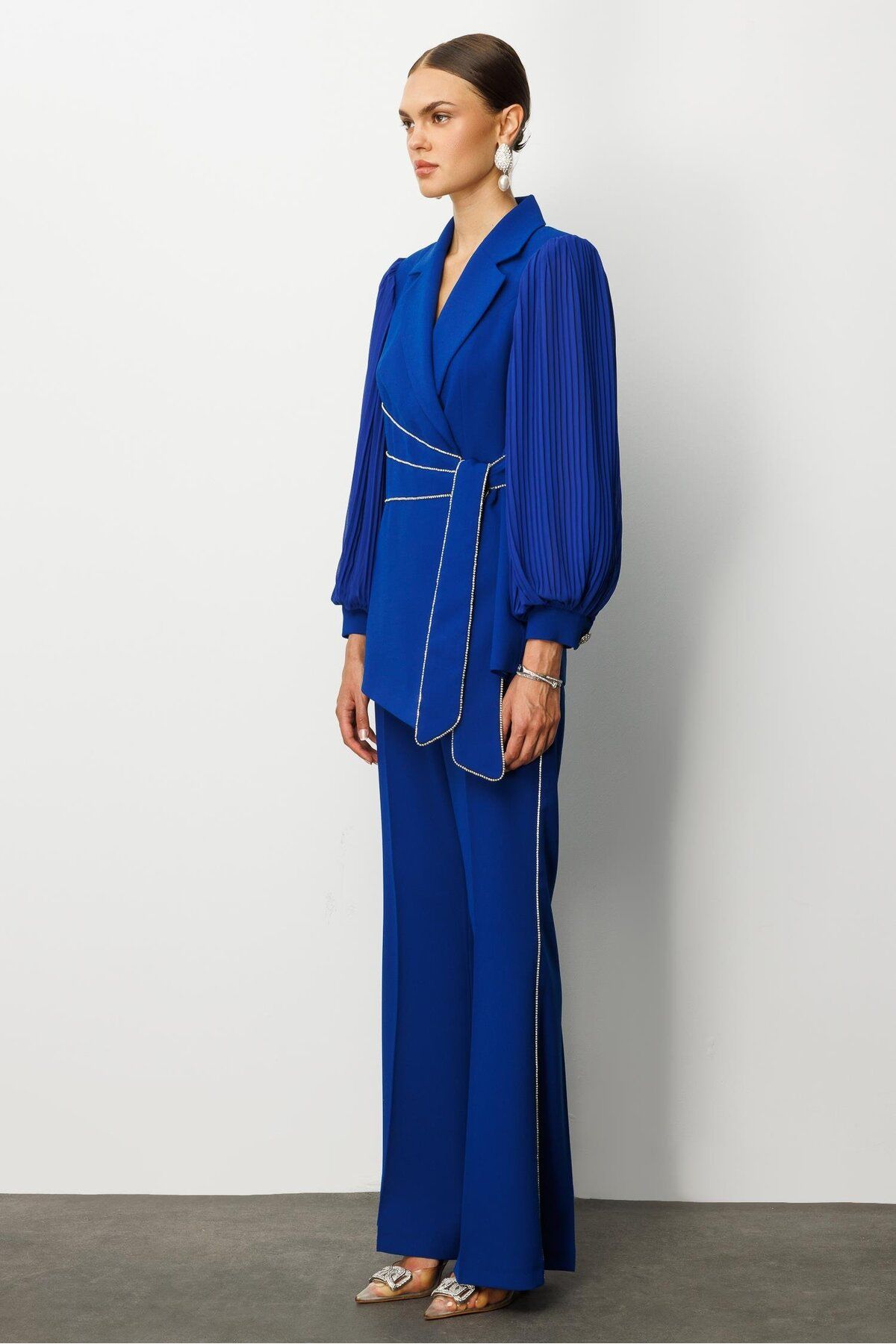 Moda İlgi-Modailgi Sleeves Pleated Stripe Accessory Jacket Saks 5