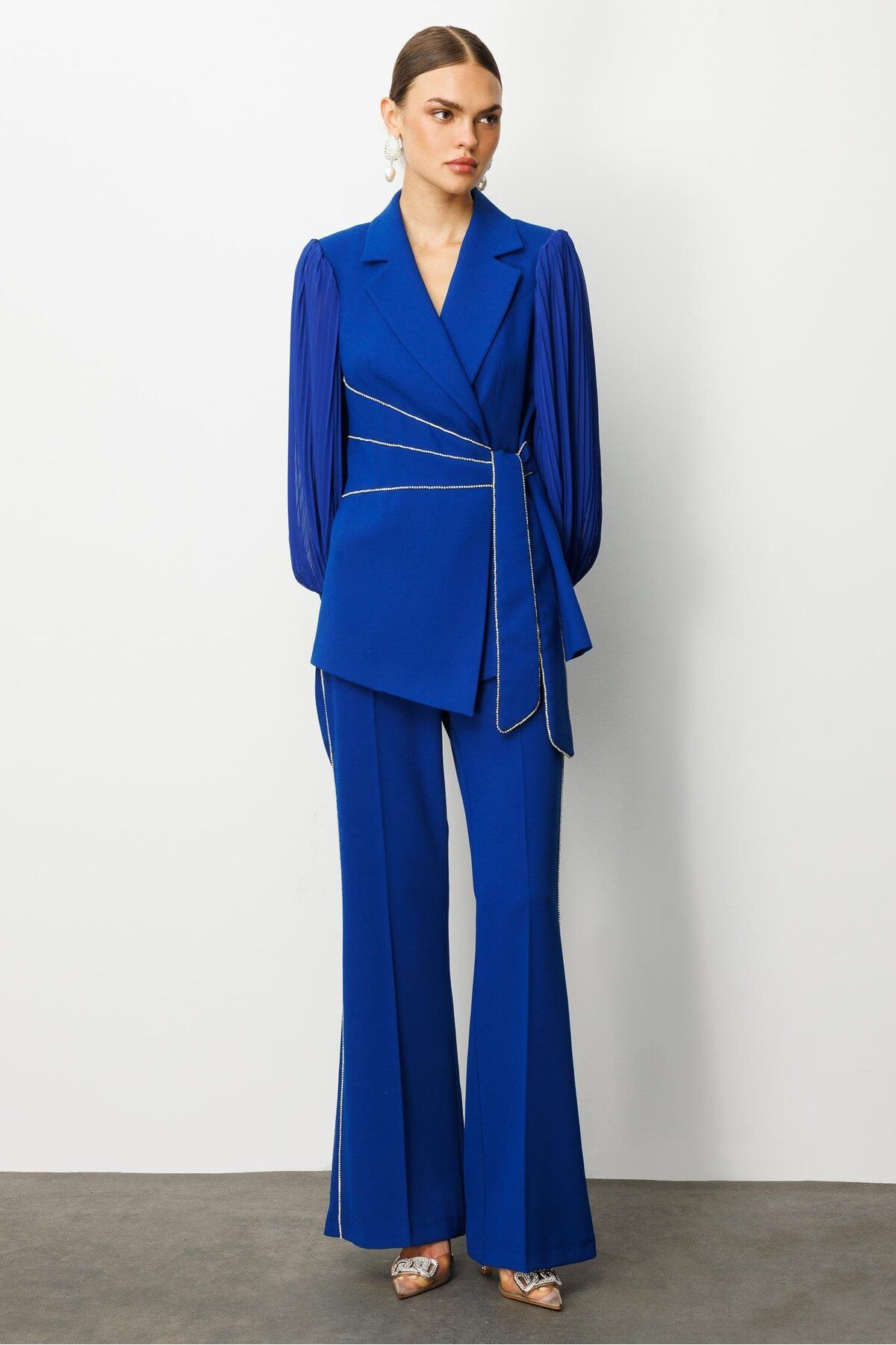 Moda İlgi-Modailgi Sleeves Pleated Stripe Accessory Jacket Saks 4